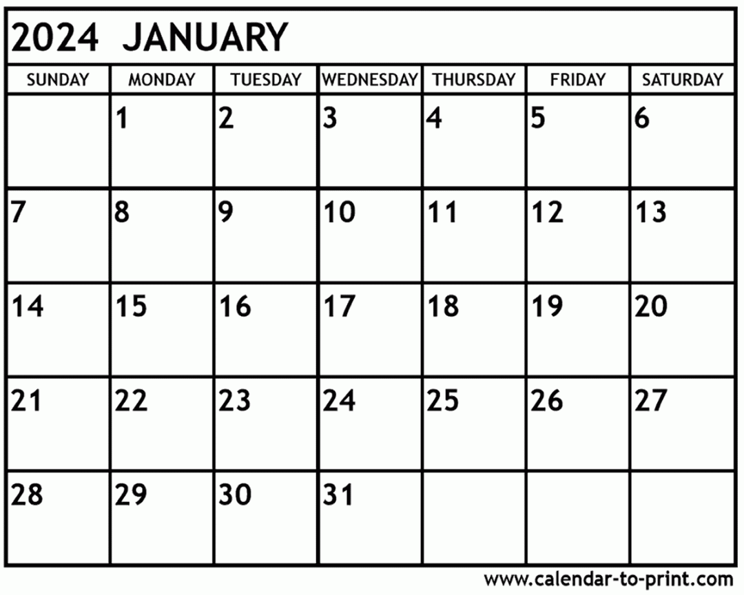 January  Calendar Printable