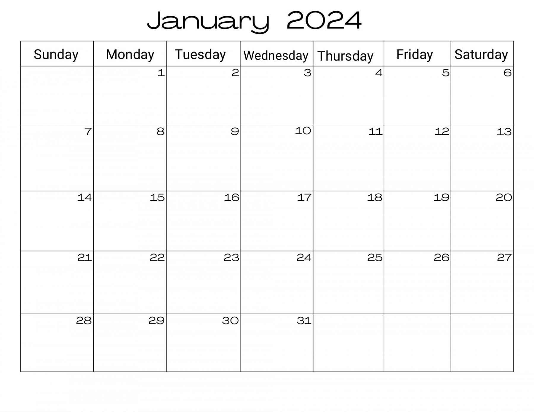January  Printable Calendar Digital Download PDF