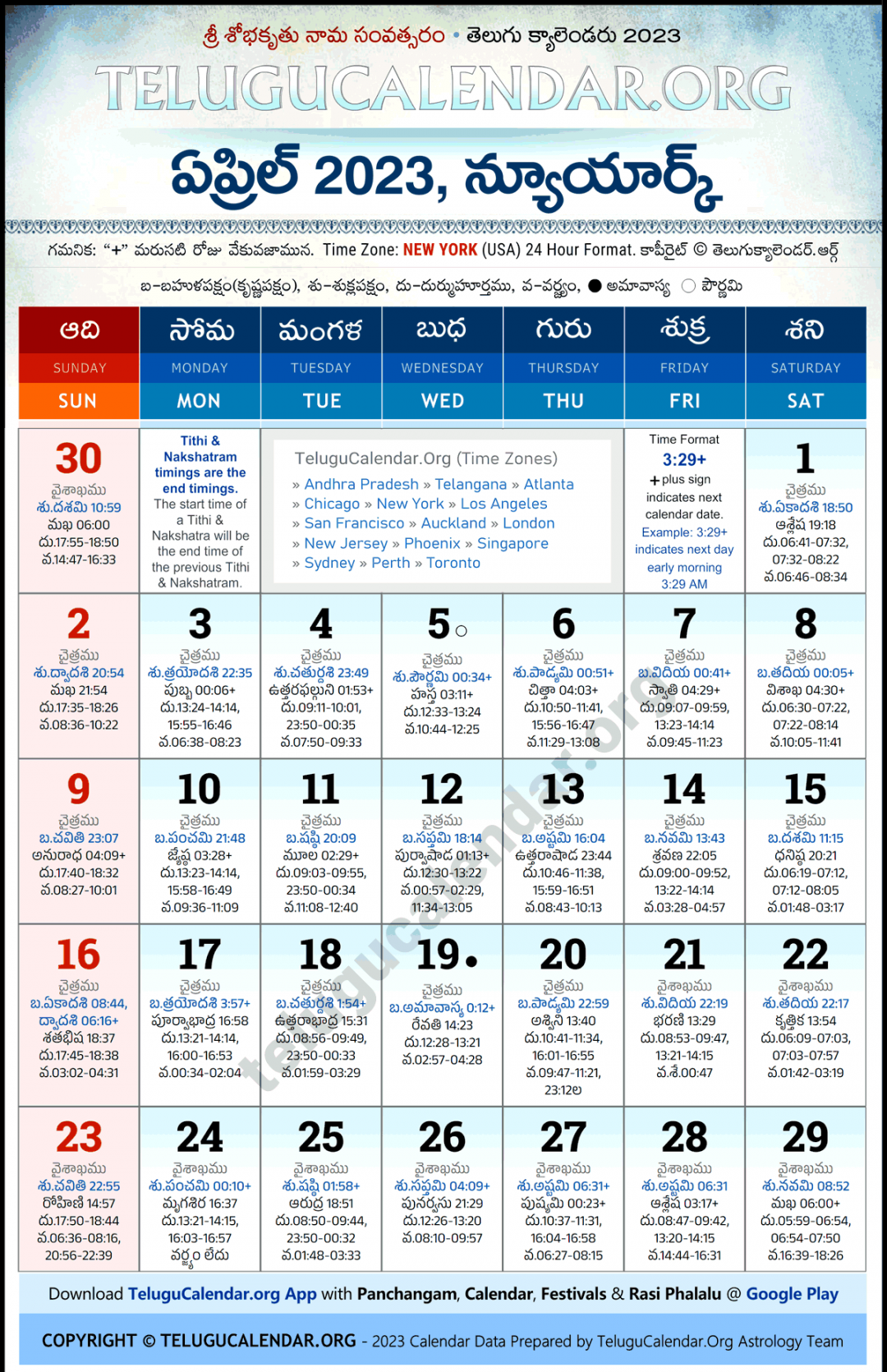 New York Telugu Calendar  April PDF Festivals
