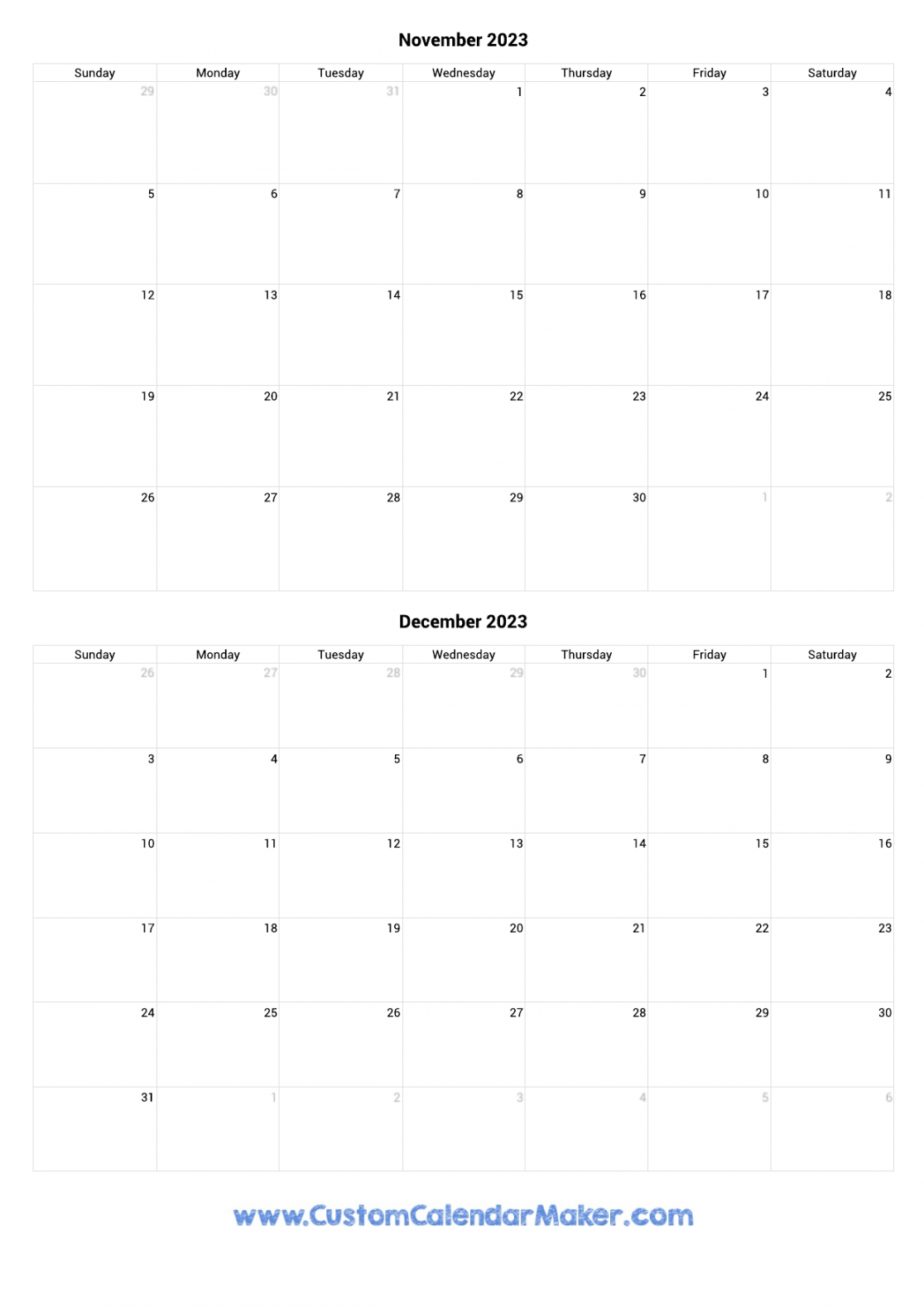 november and december printable calendar template 4