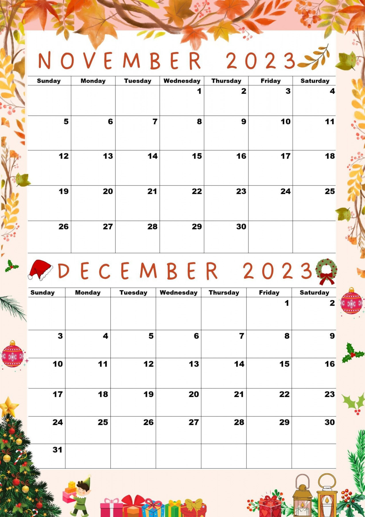 november calendar december calendar printable nov