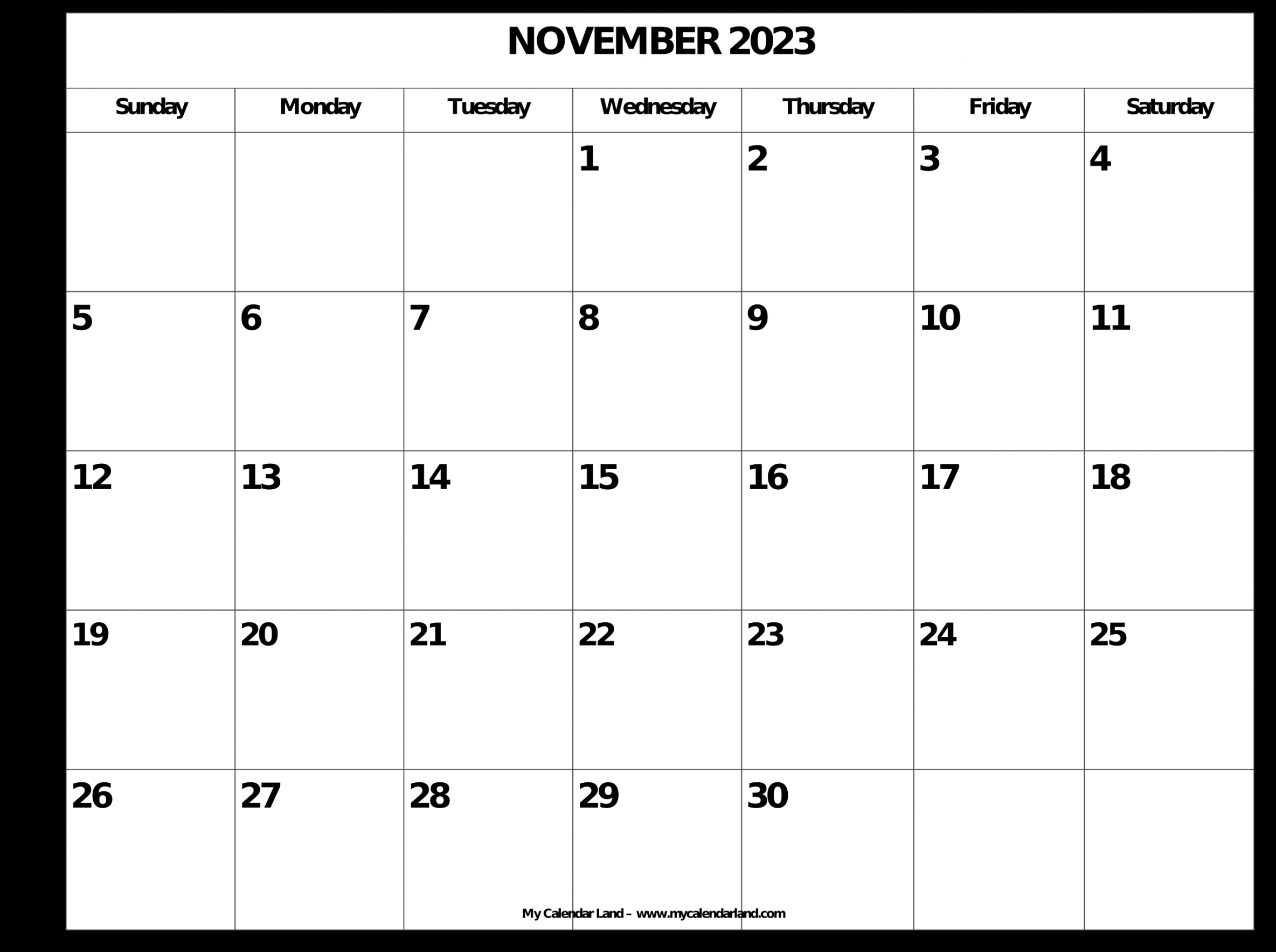 November  Calendar - My Calendar Land
