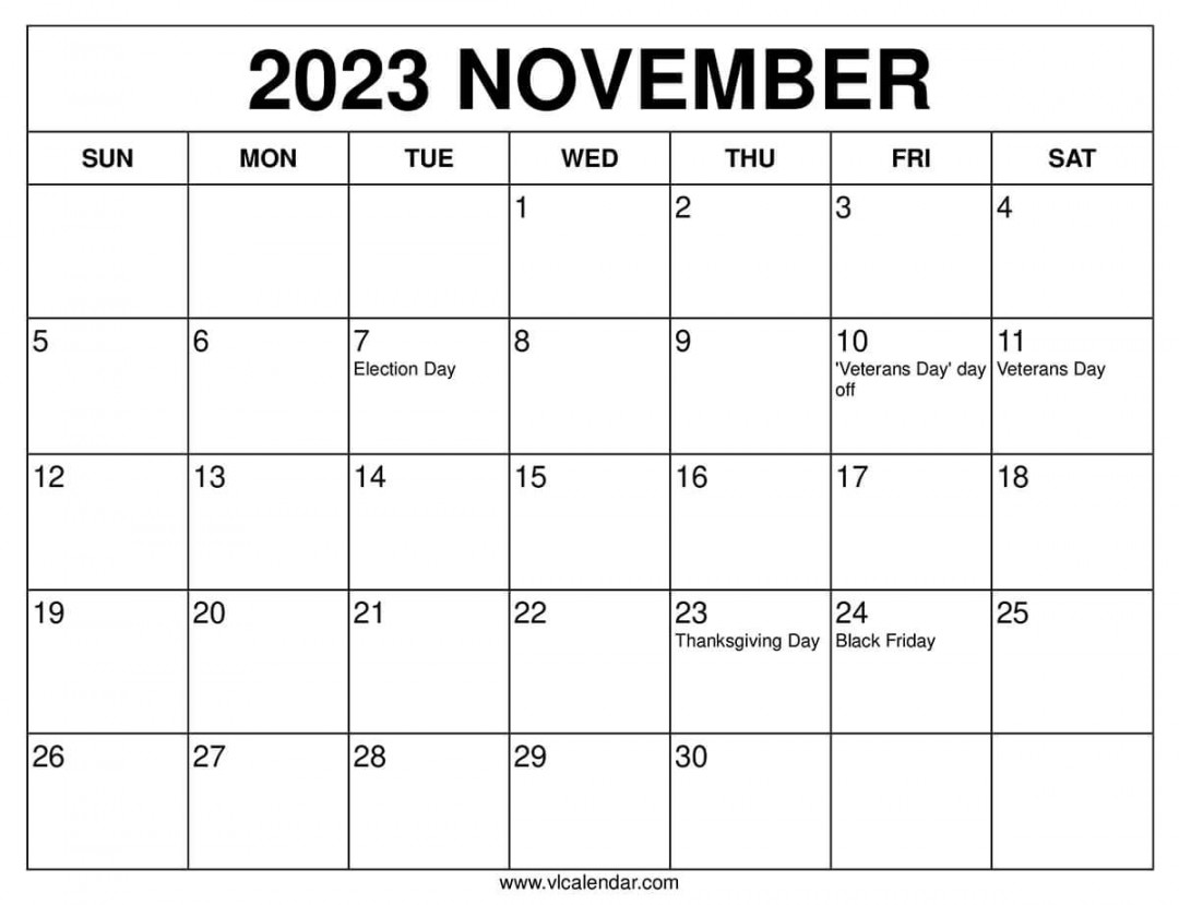 November  Calendar Printable Templates with Holidays