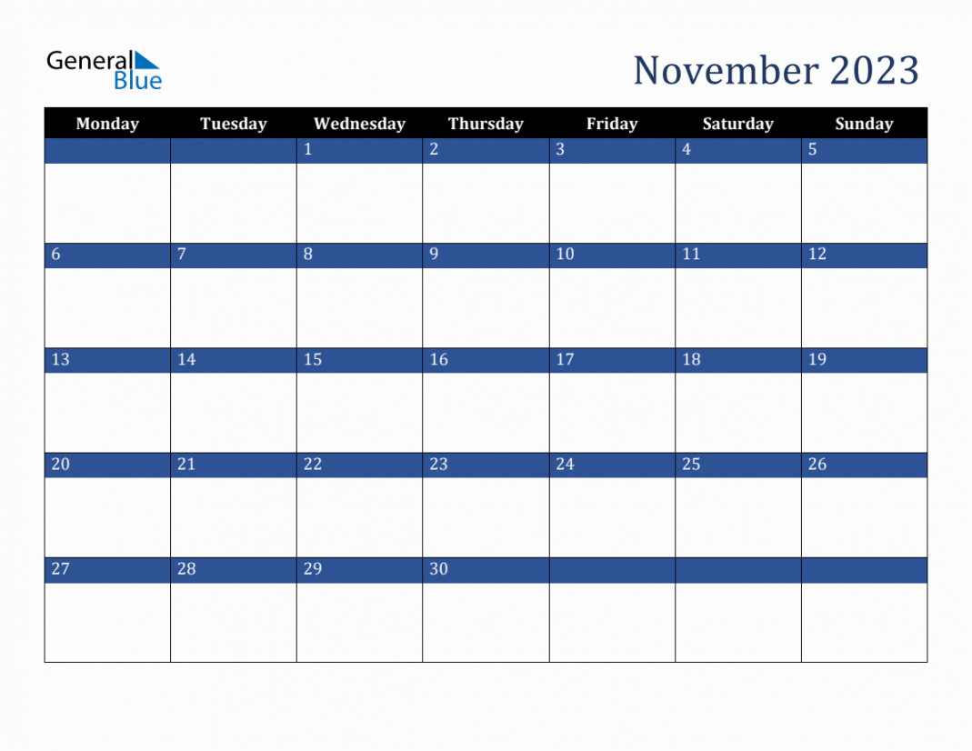 november downloadable monday start calendar