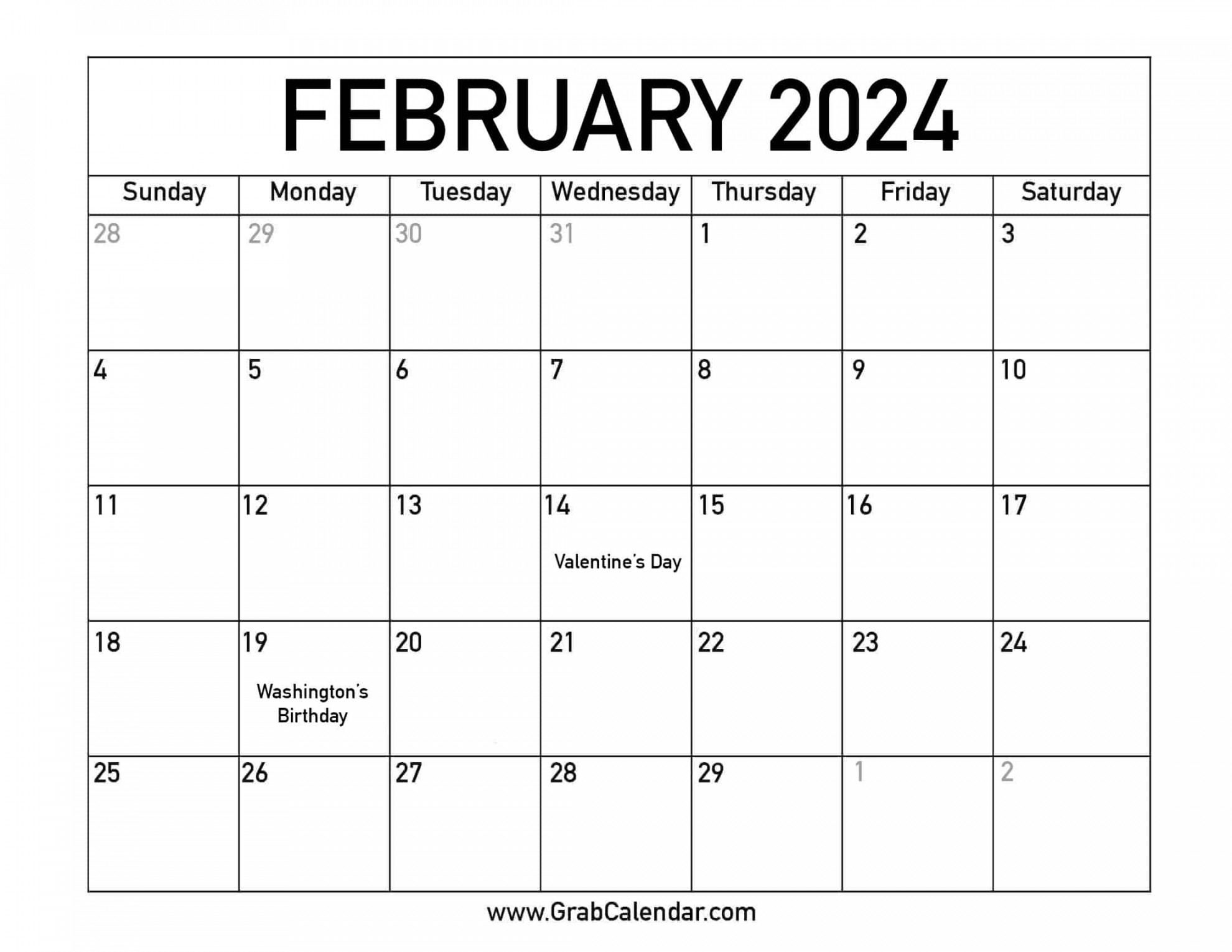 Printable February  Calendar