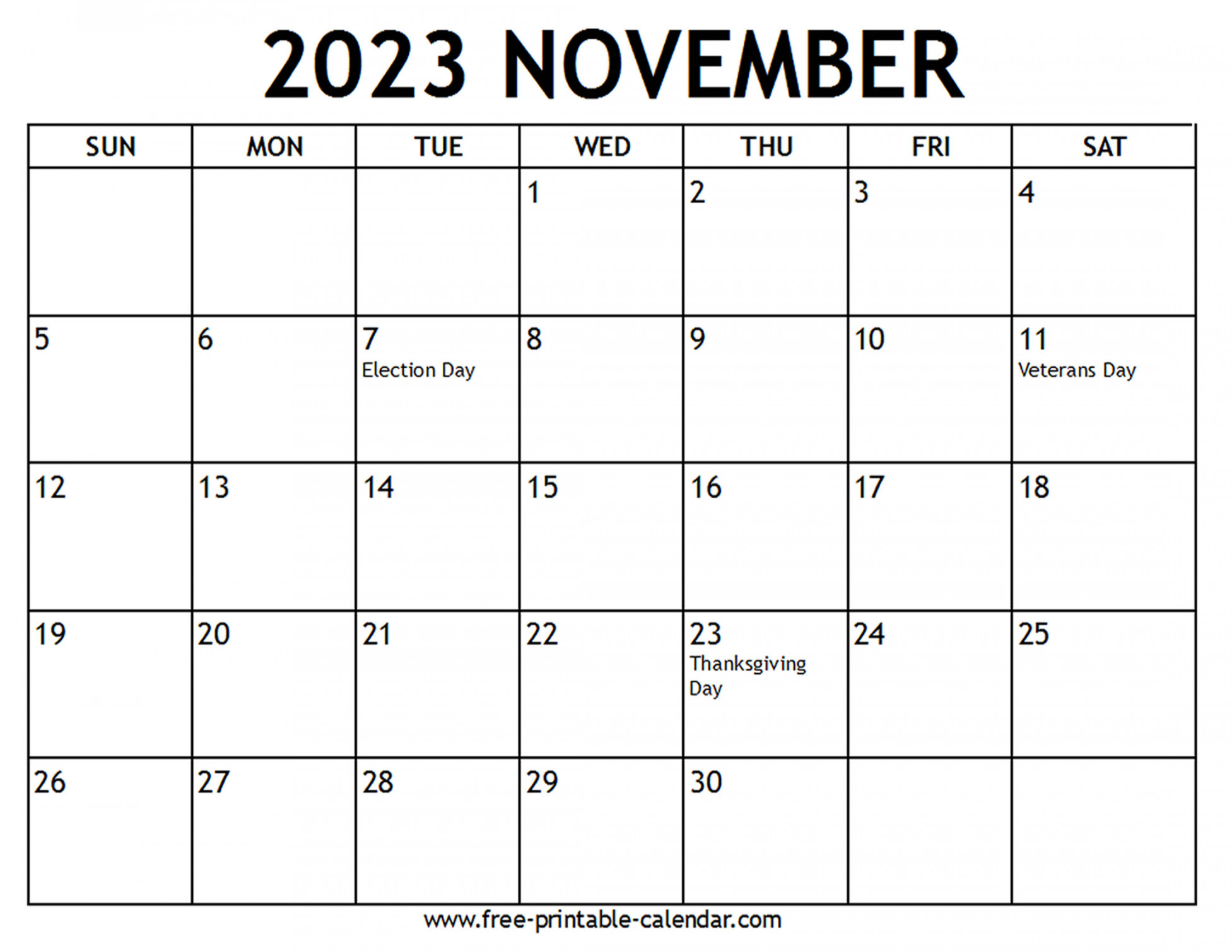 Printable  November Calendar - Free-printable-calendar