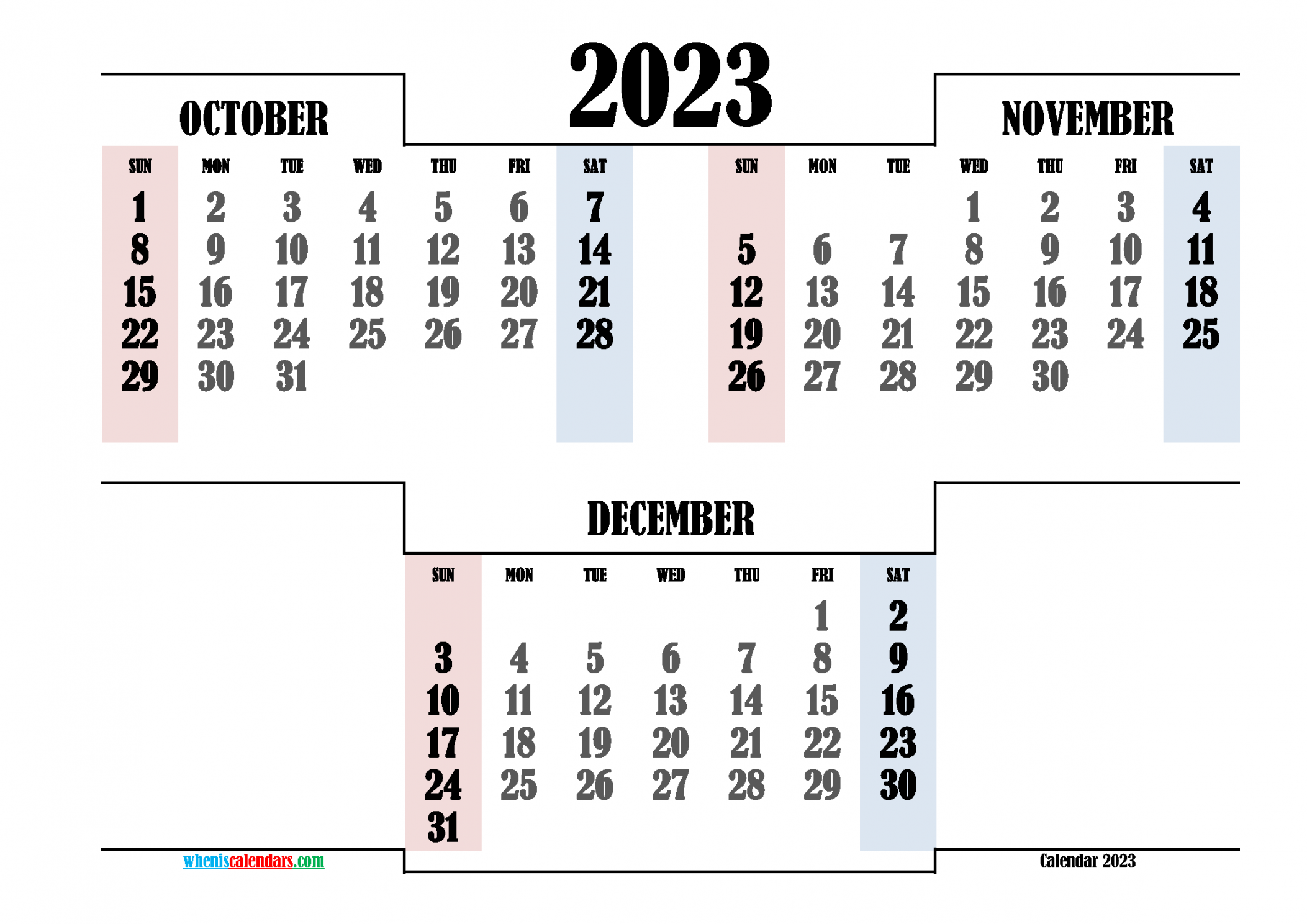 printable october november december calendar calendar
