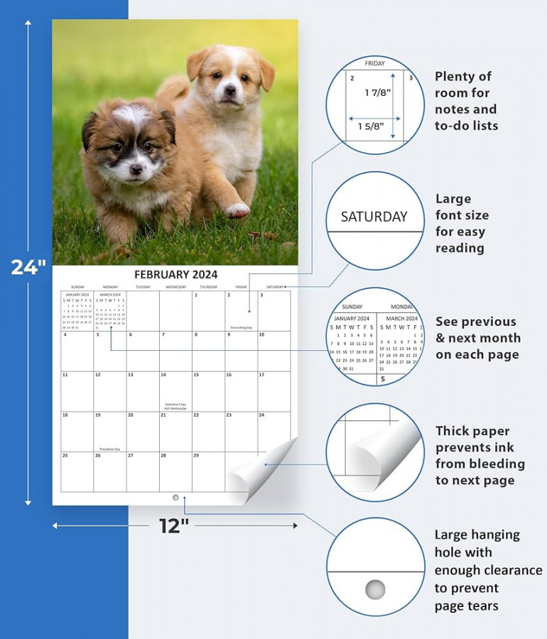 Puppies Dogs Monthly Wall Calendar with Four Bonus Months from   -Month Calendar Starts in September  until December  " x "