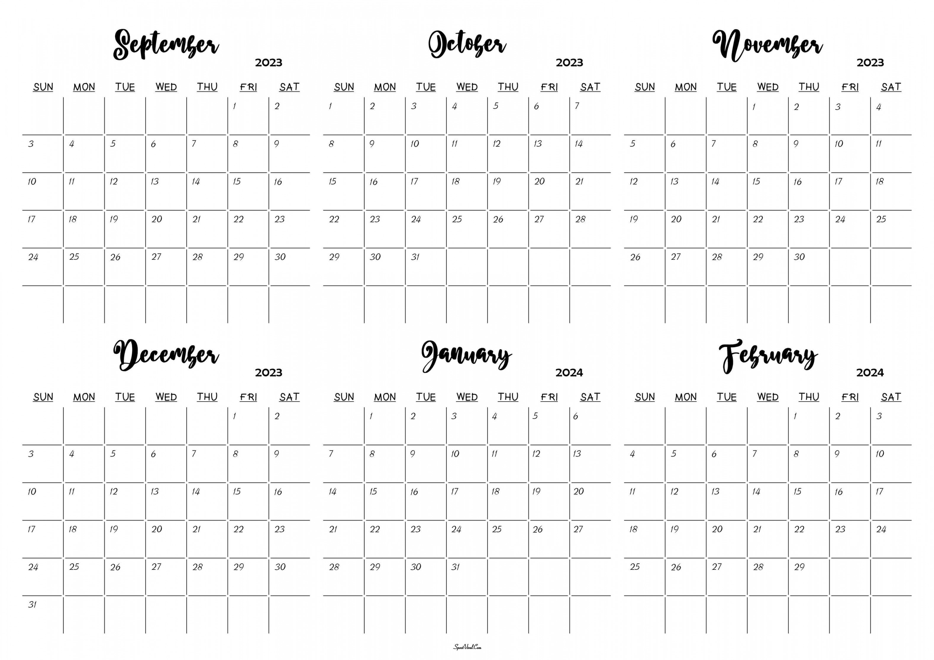 September  To February  Calendar Templates - SpootViral