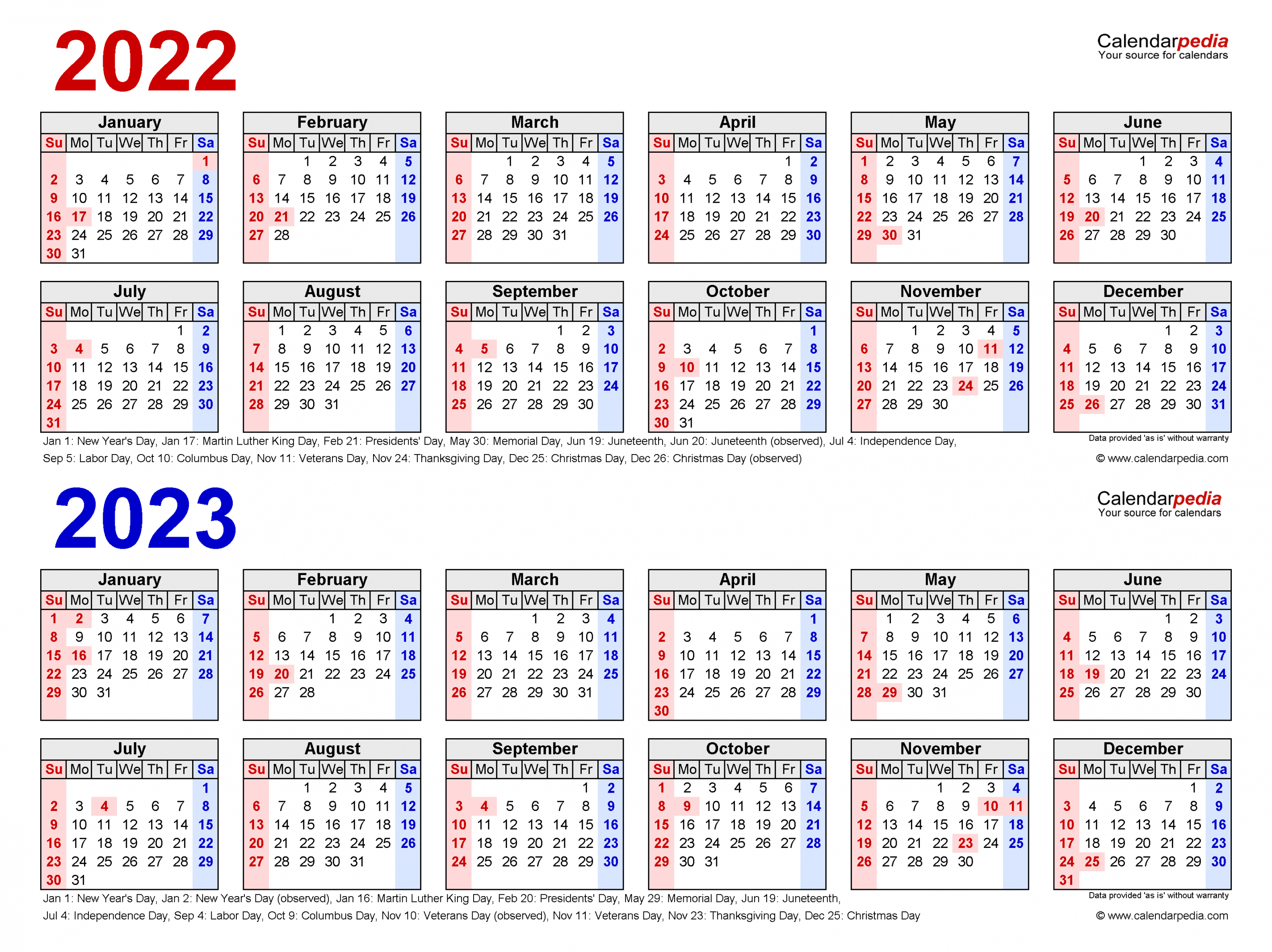 - Two Year Calendar - Free Printable Word Templates