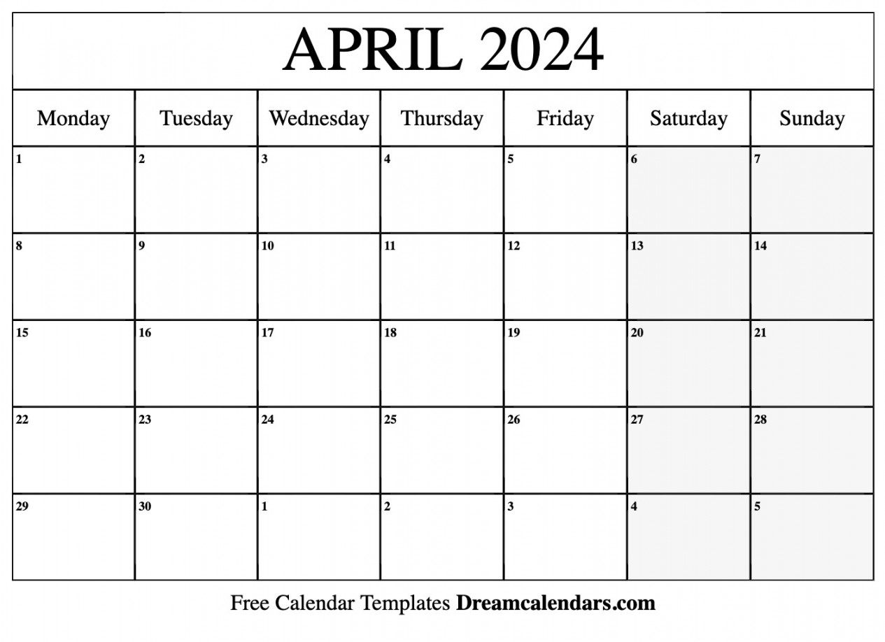 April  calendar  Free blank printable with holidays