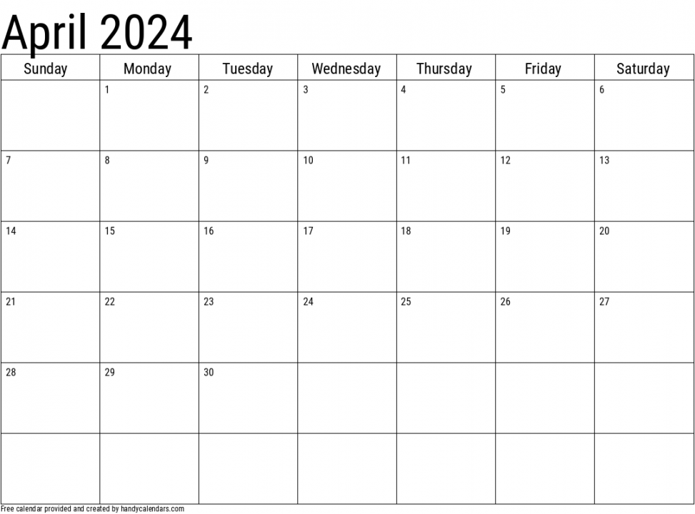 April Calendars - Handy Calendars