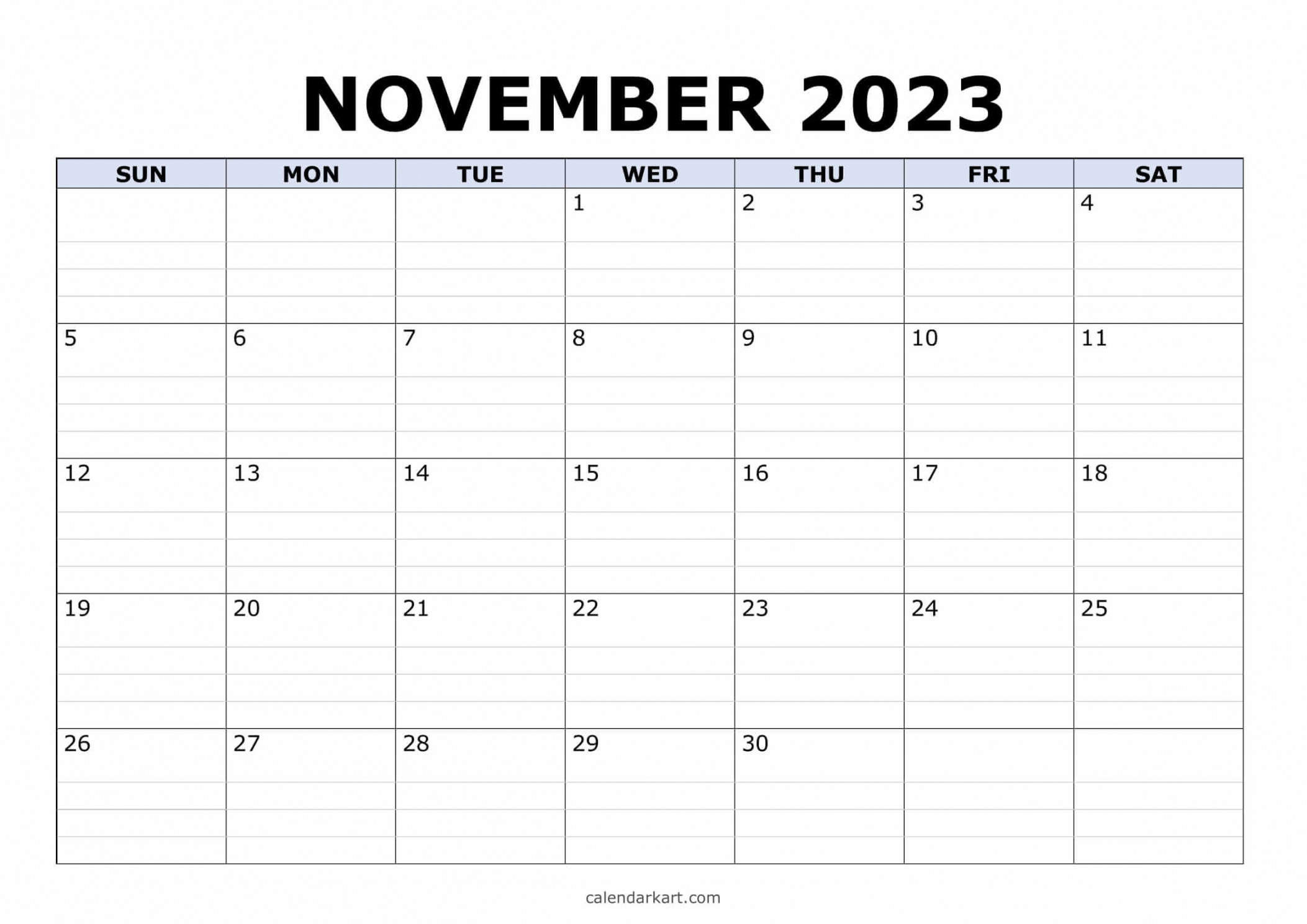 Free Printable November  Calendars - CalendarKart