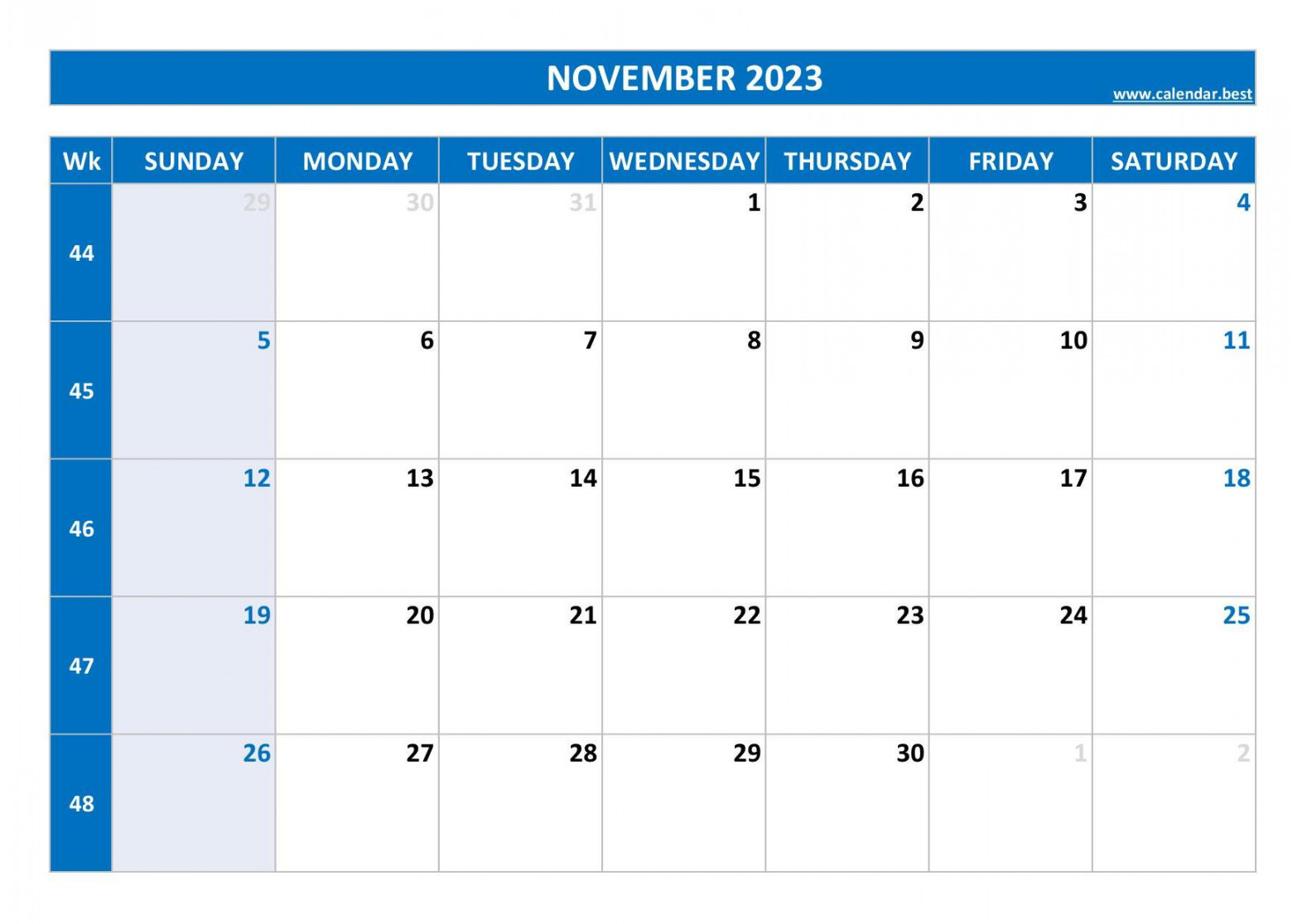 November  calendar -Calendar