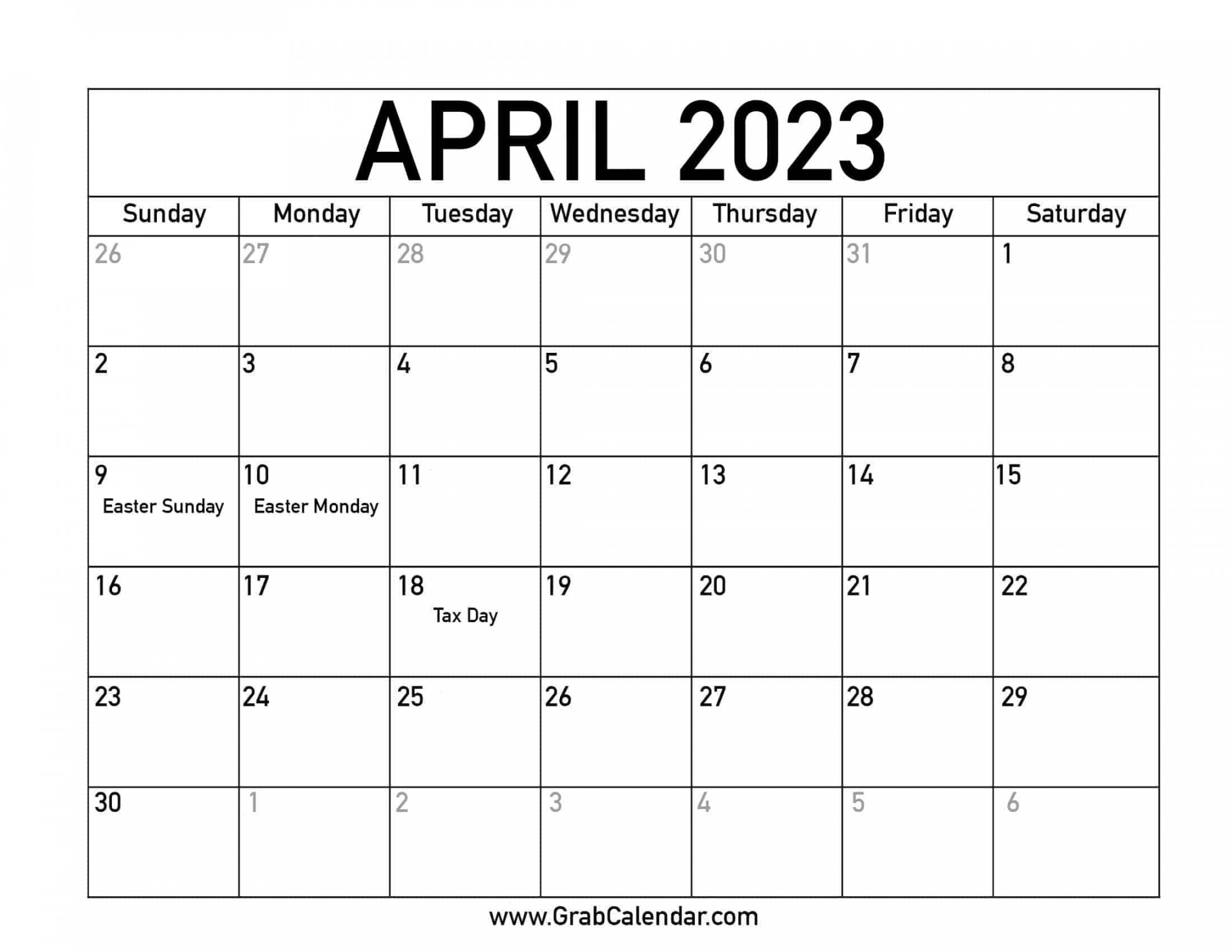 Printable April  Calendar