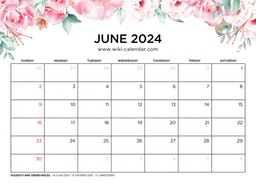 printable june calendar templates with holidays