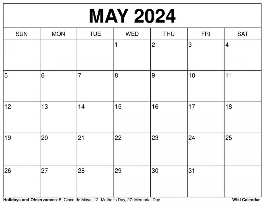 printable may calendar templates with holidays 4