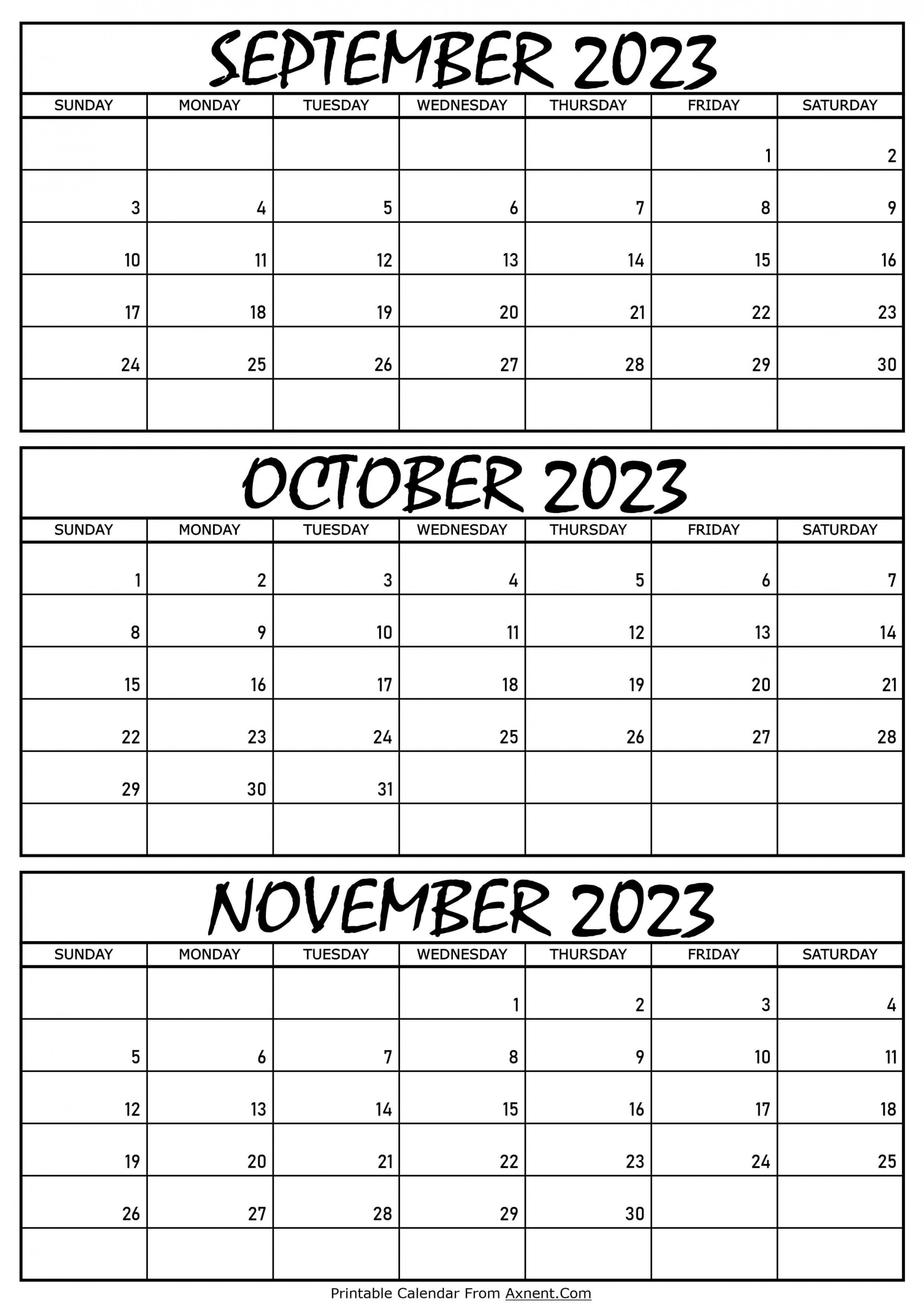 September To November  Calendar Templates - Three Months