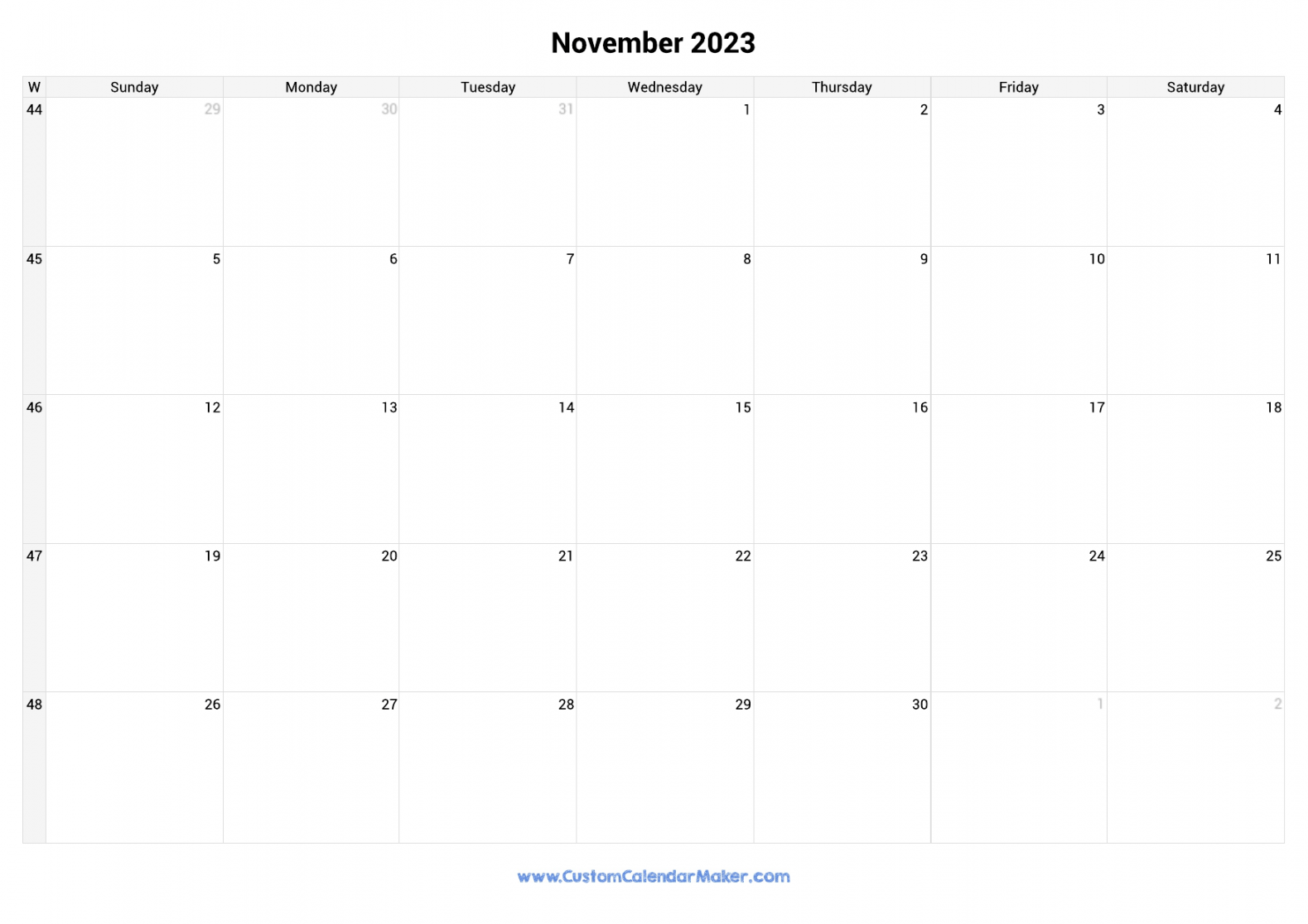 Weekly Calendar November