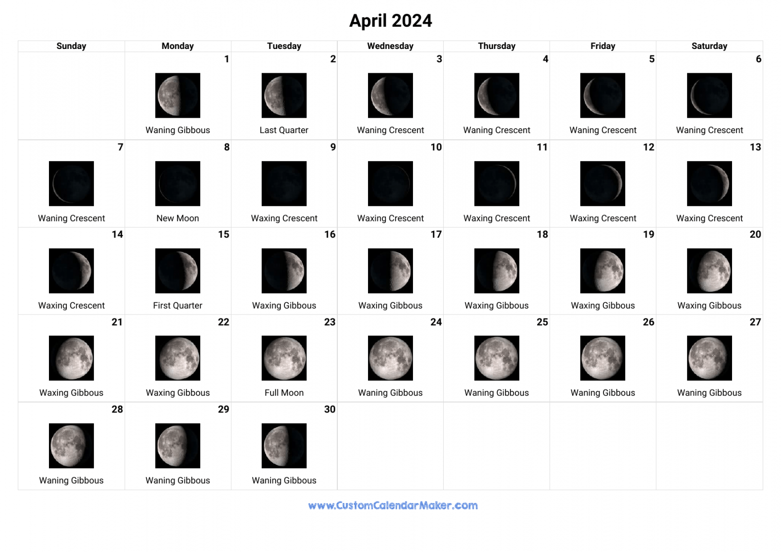 April  Moon Phases Calendar