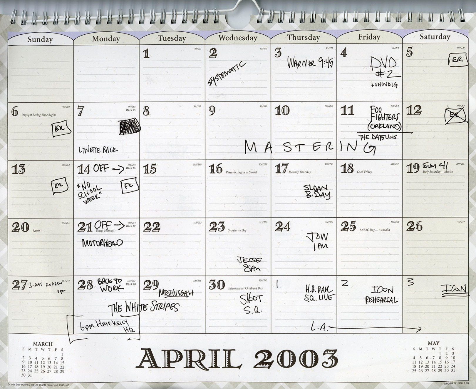 Calendar, April