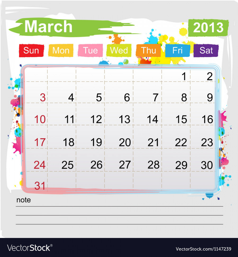 Calendar march  Royalty Free Vector Image - VectorStock