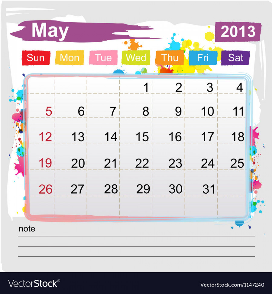 Calendar may  Royalty Free Vector Image - VectorStock