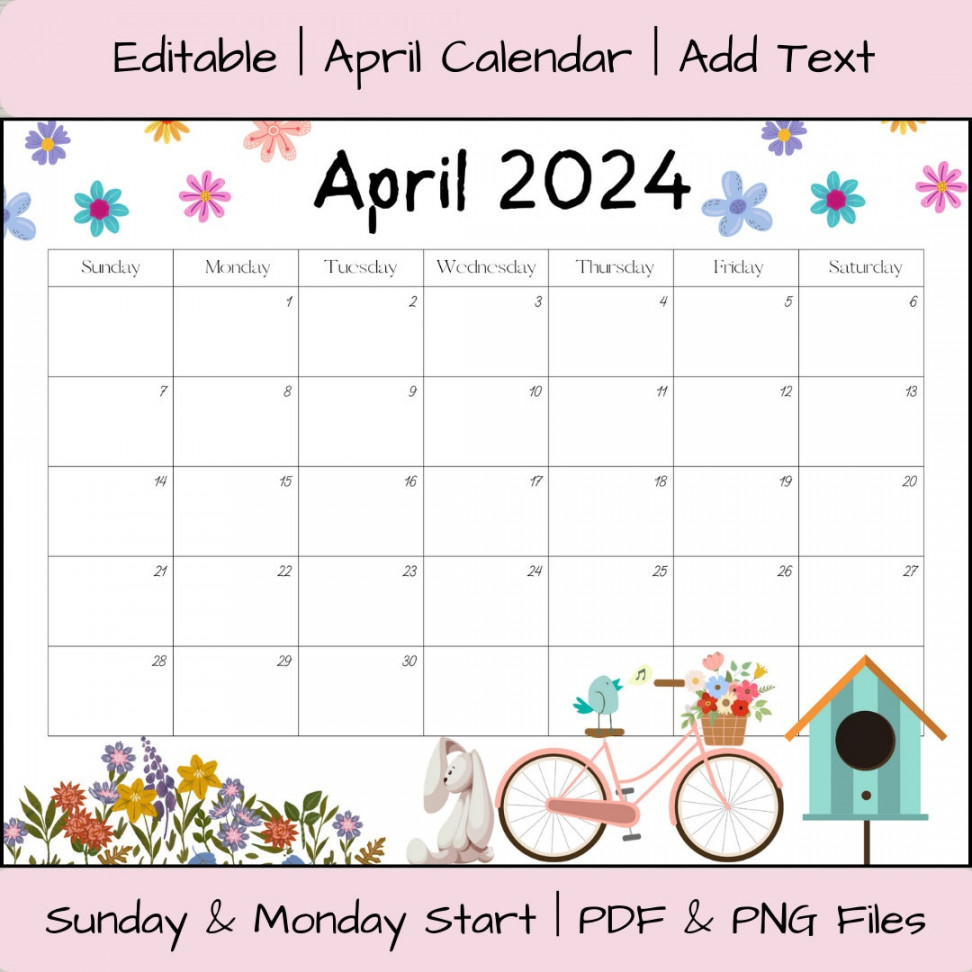 Editable April  Calendar PDF Template,  Calendar, Printable April  Calendar Template, Activity Calendar, Digital Download Fillable - Etsy