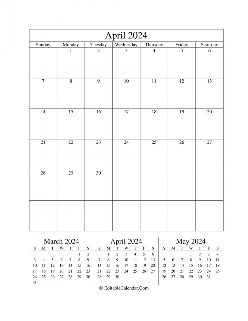 Editable Calendar April
