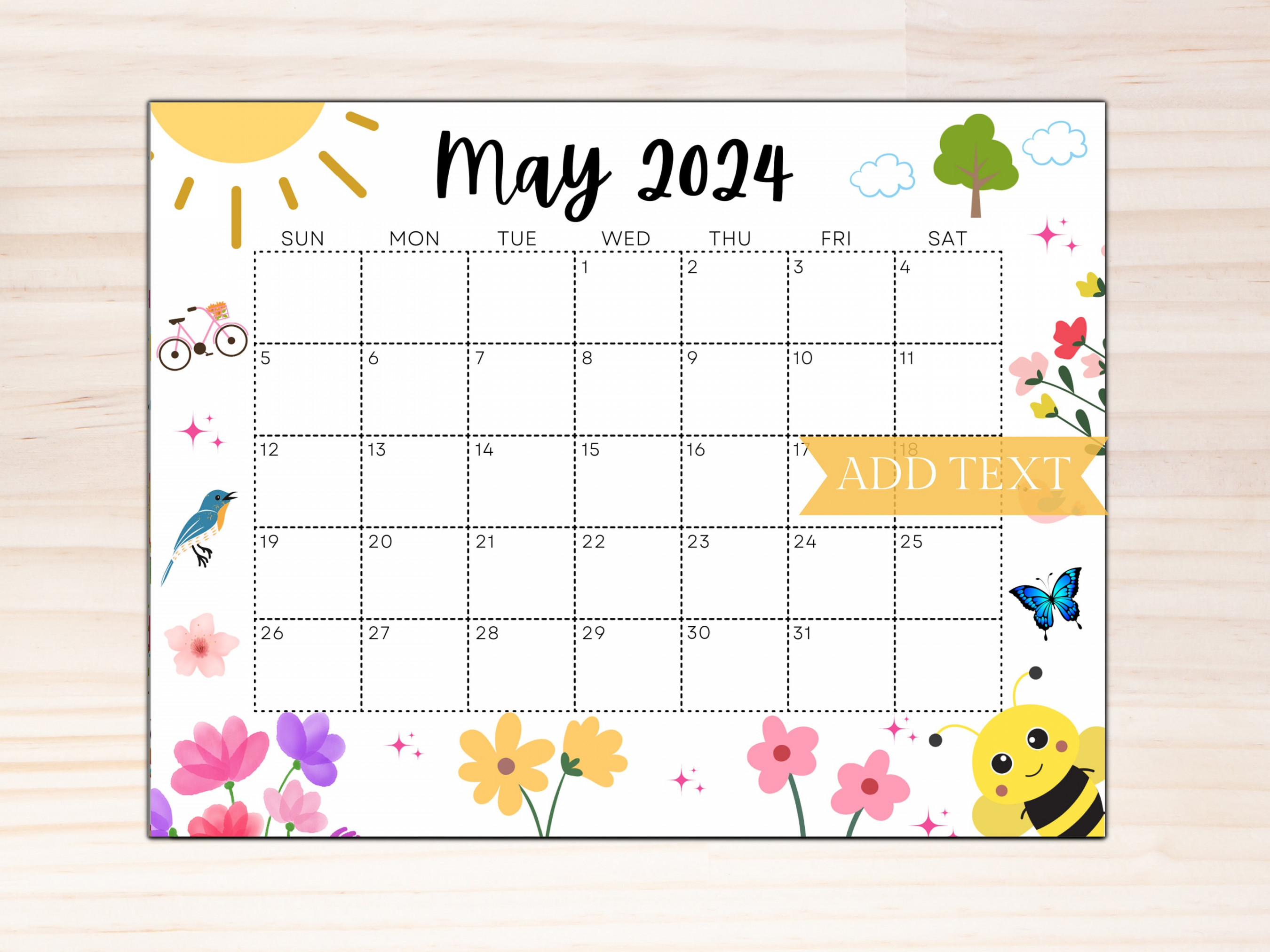 EDITABLE May  Calendar, Printable Wall Calendar , Cute