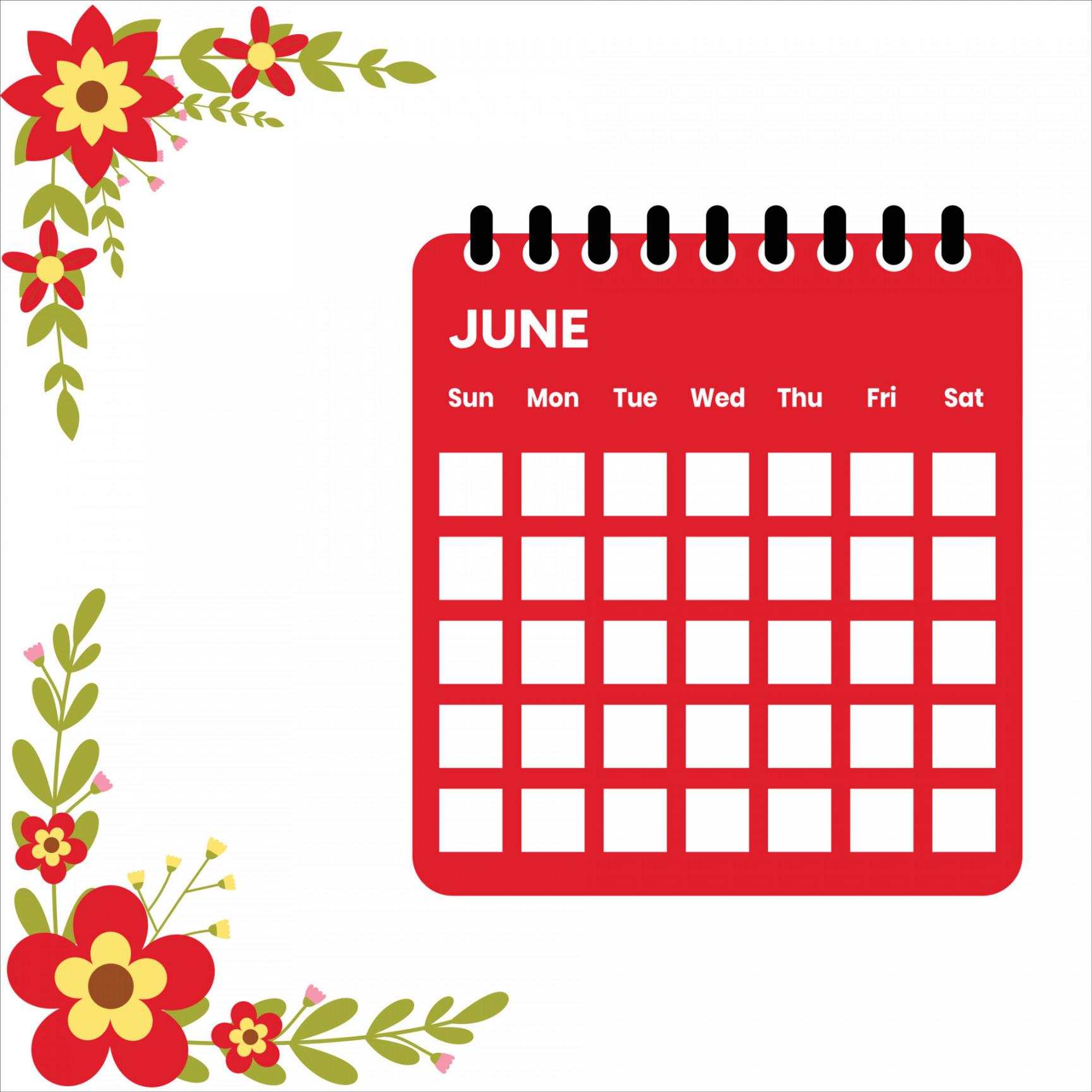 June month Calendar  Vector Art at Vecteezy