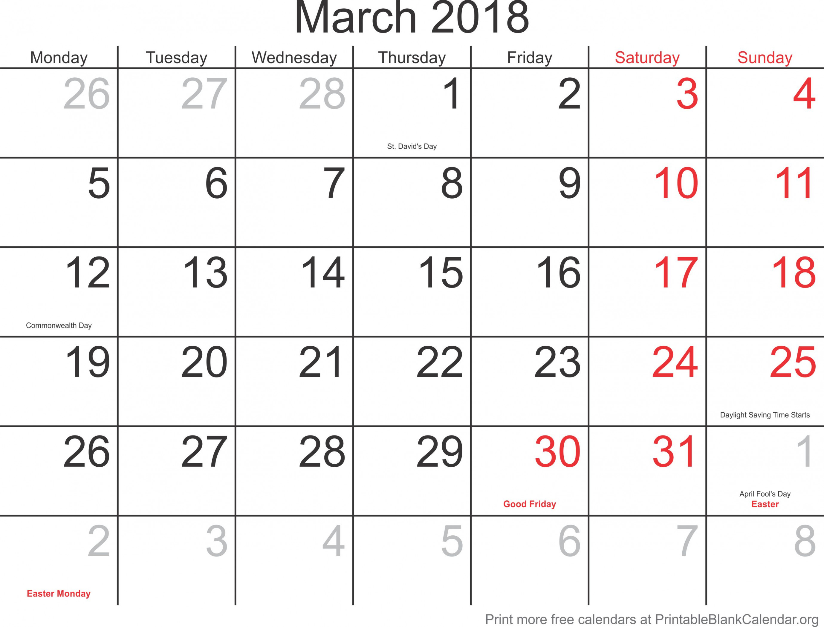 March  Printable Blank Calendar - Printable Blank Calendar
