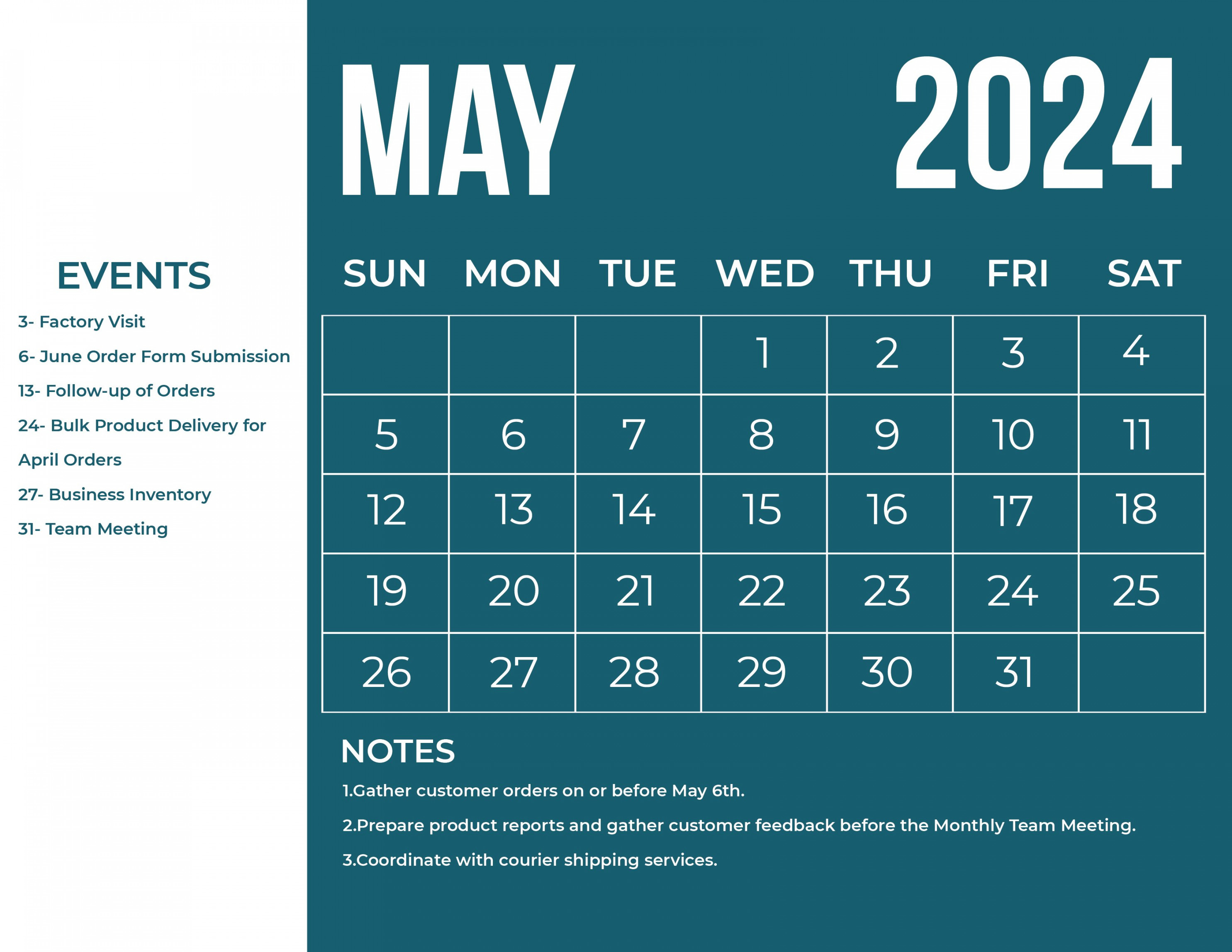 May  Calendar - Download in Word, Illustrator, EPS, SVG, JPG