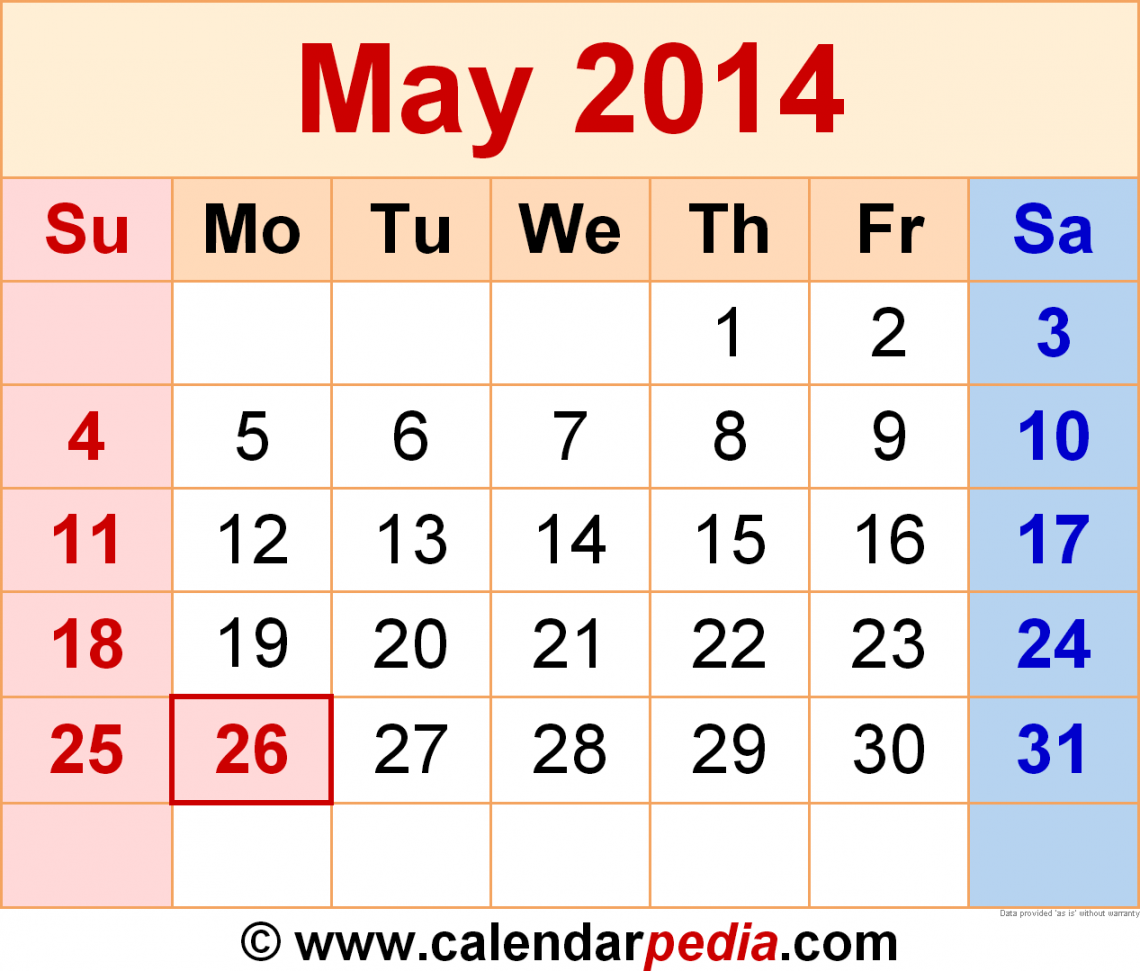 May  Calendar  Templates for Word, Excel and PDF