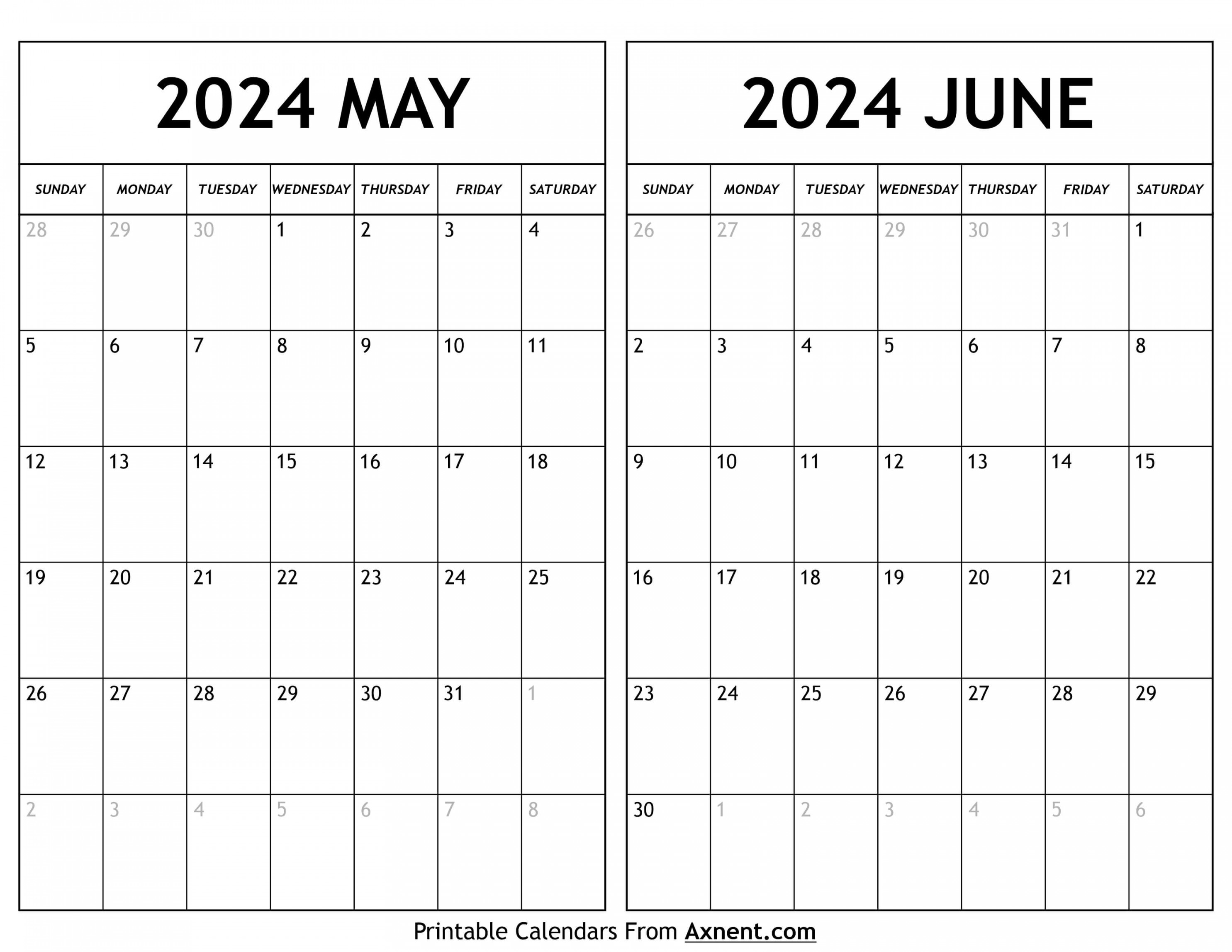 May June  Calendar Templates - Two Months