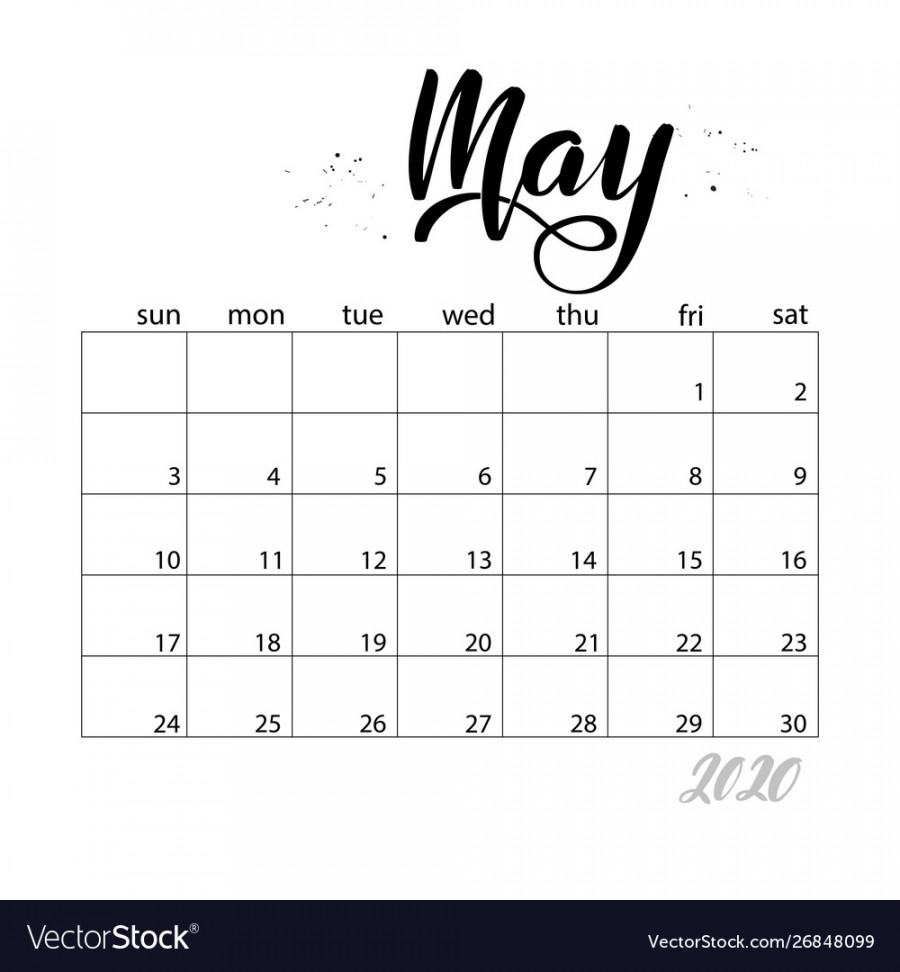 May monthly calendar for  year Royalty Free Vector Image