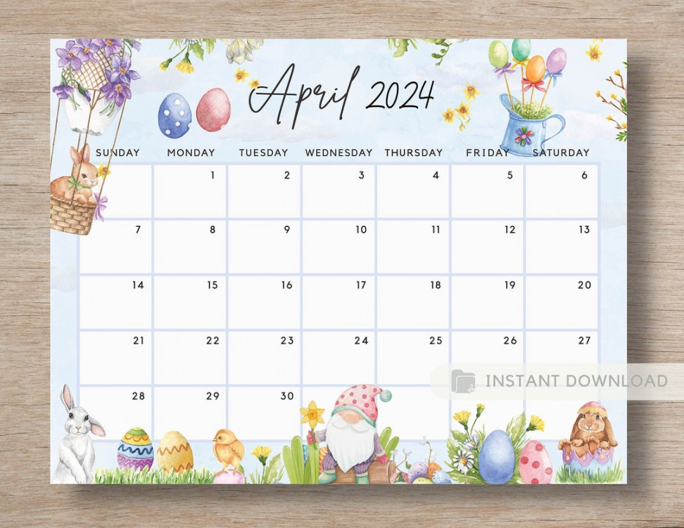 Printable April  Calendar Fun Easter Bunny & Gnome Ediatble Planner,  Cute Spring Flower Garden Fillable Calendar  Digital Download - Etsy  Israel