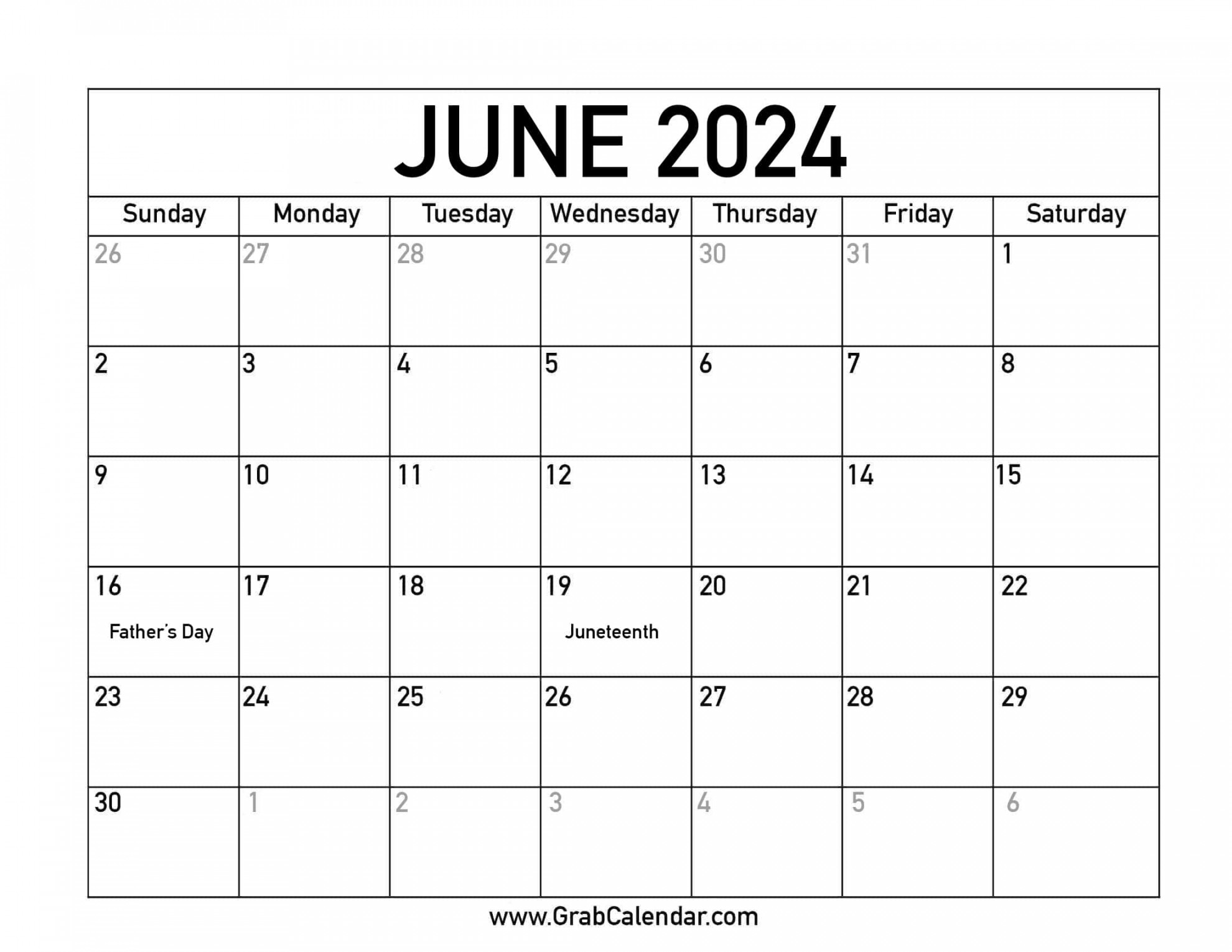 Printable June  Calendar