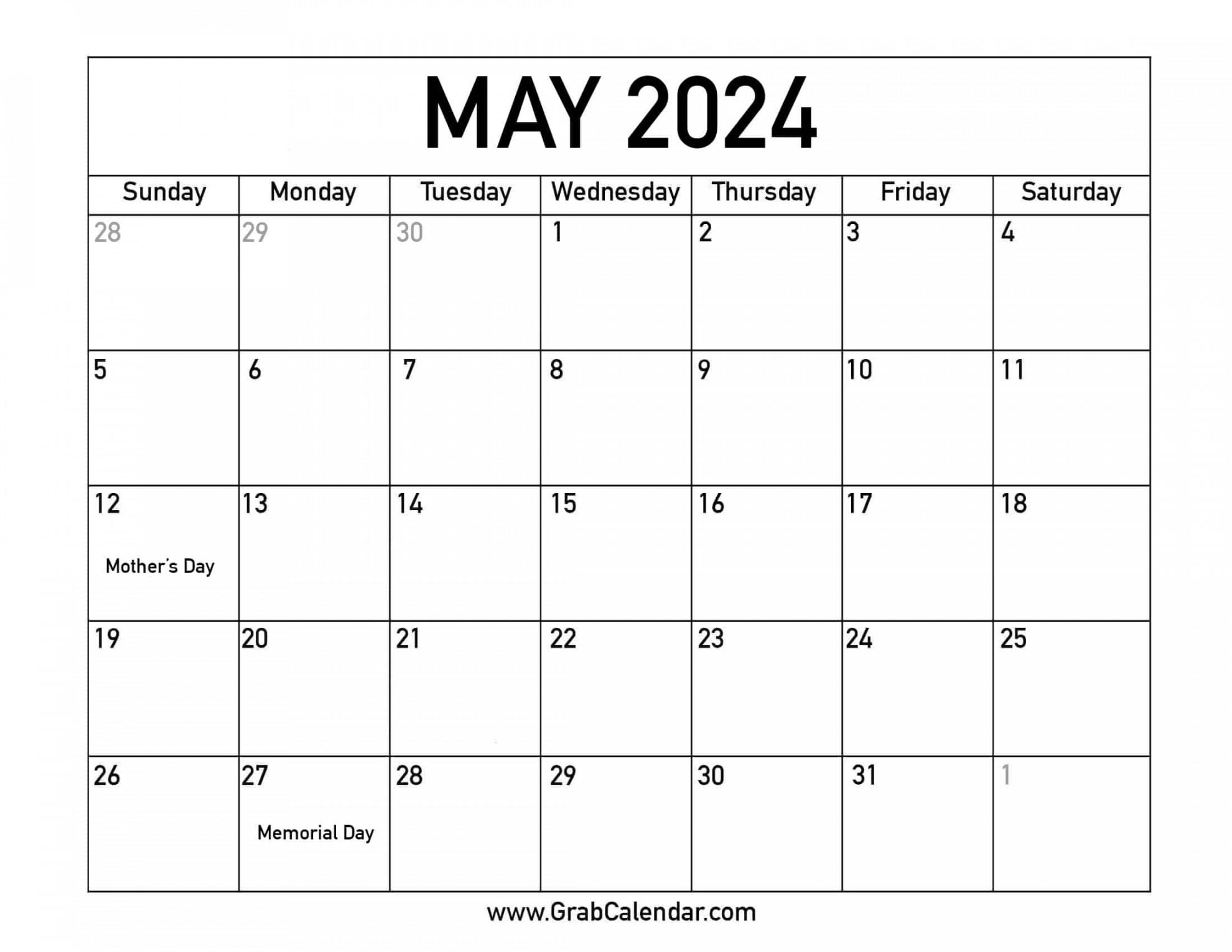 Printable May  Calendar