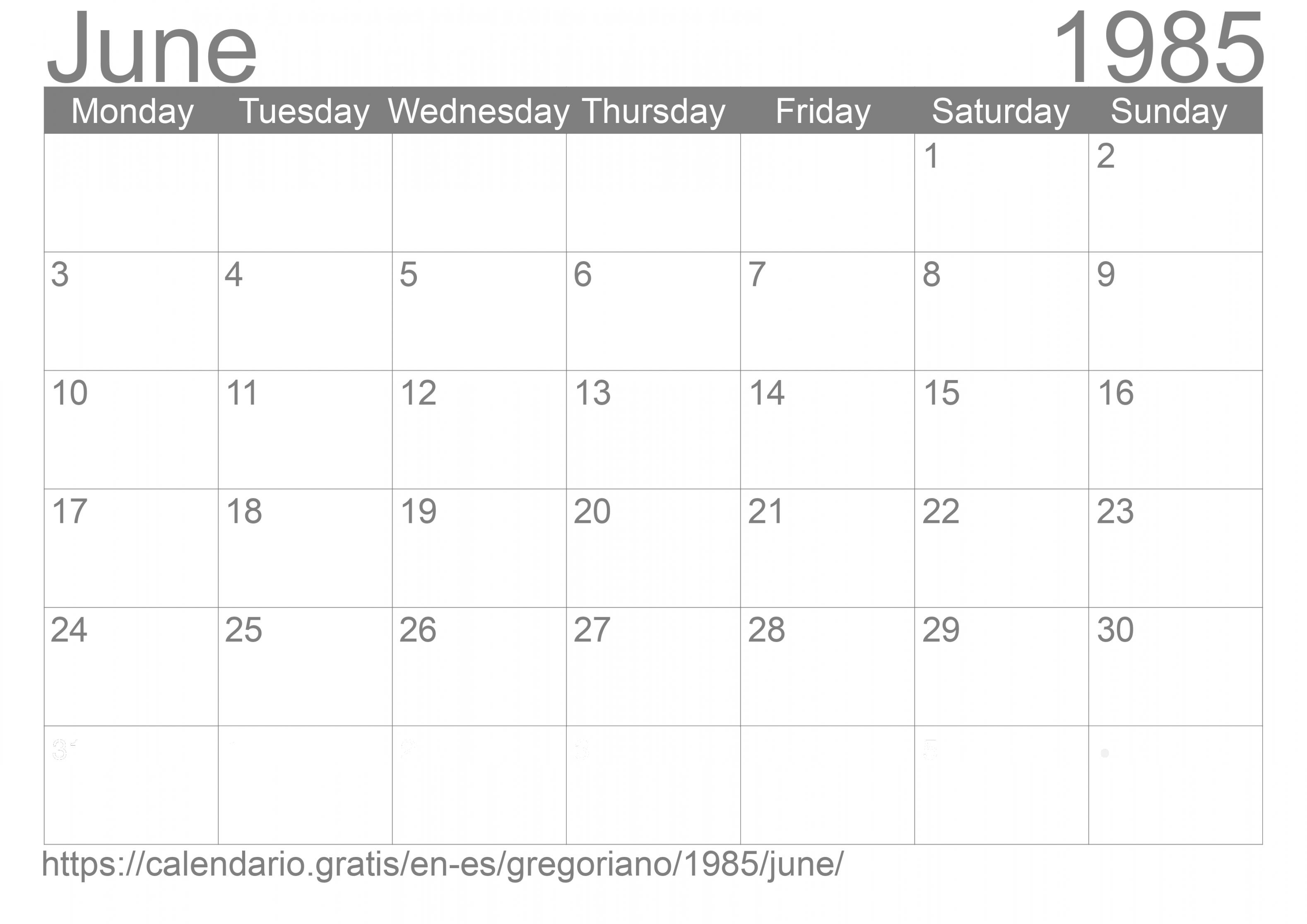 Calendar June  from Spain in English  Eta, Calendar march
