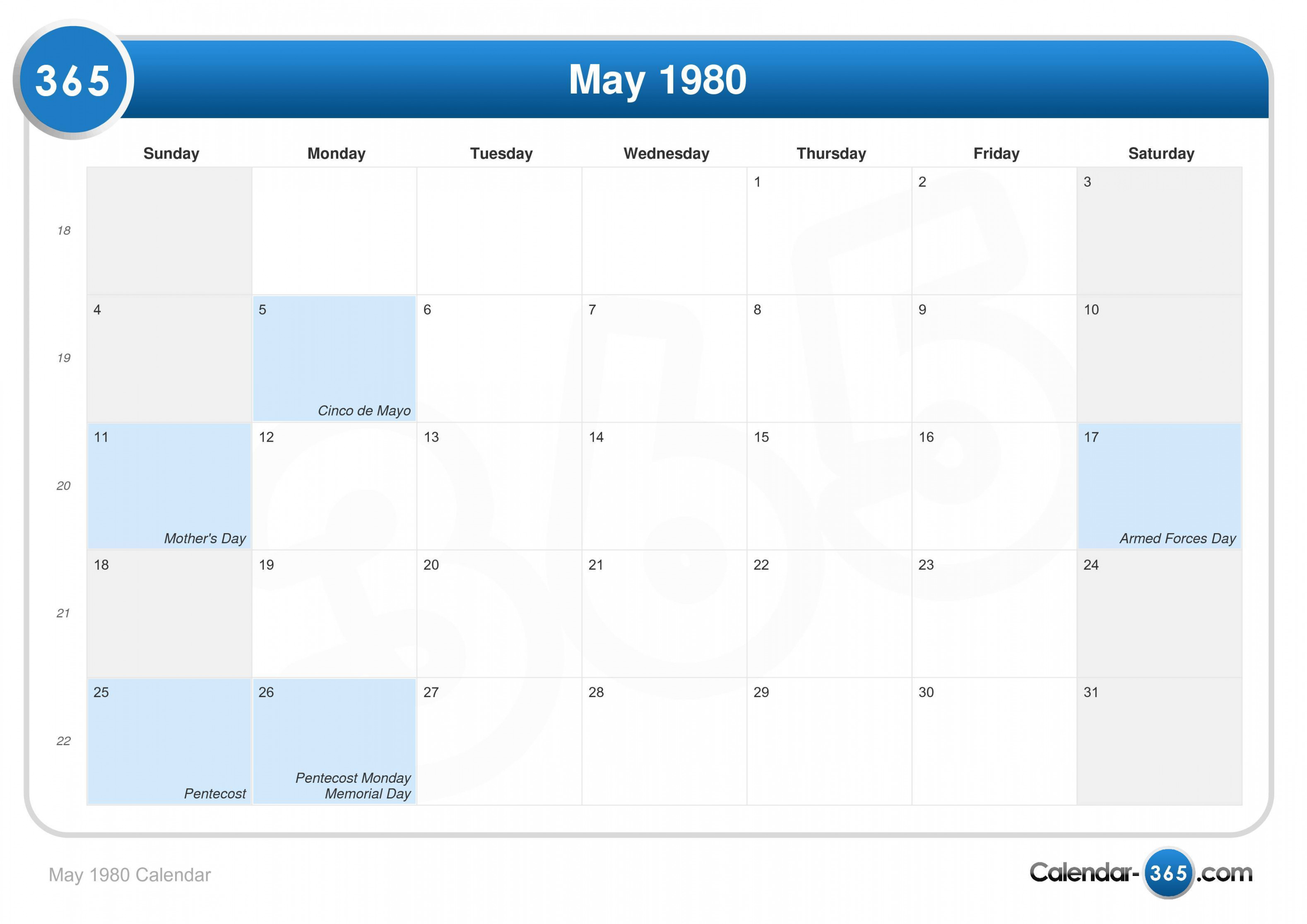 Calendar  May