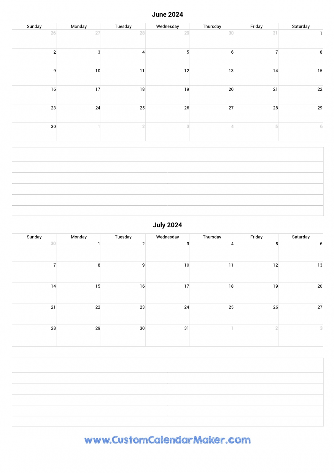 june and july printable calendar template 0