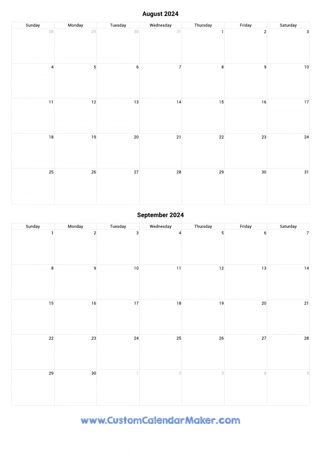 august and september printable calendar template 2