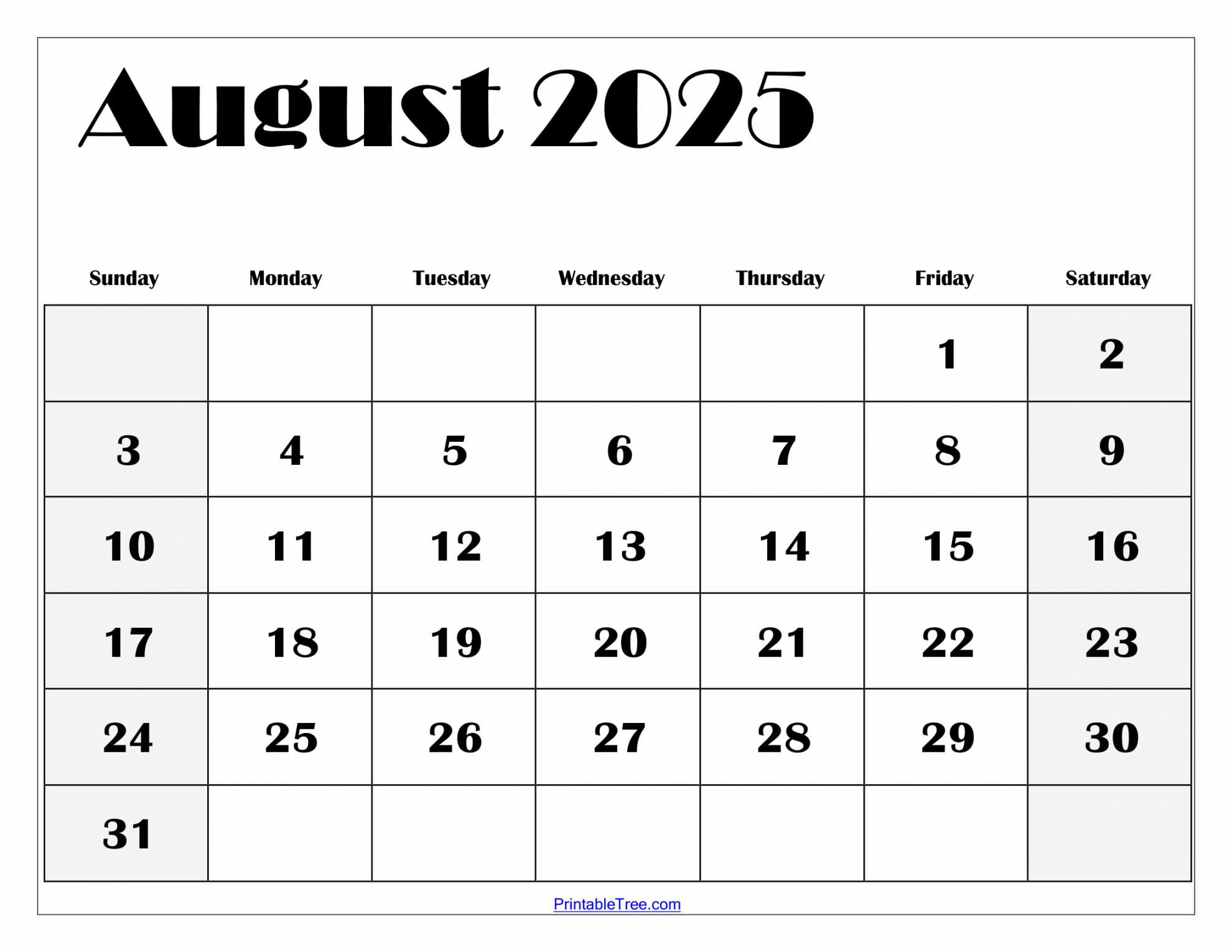 August  Calendar Printable PDF Template with Holidays