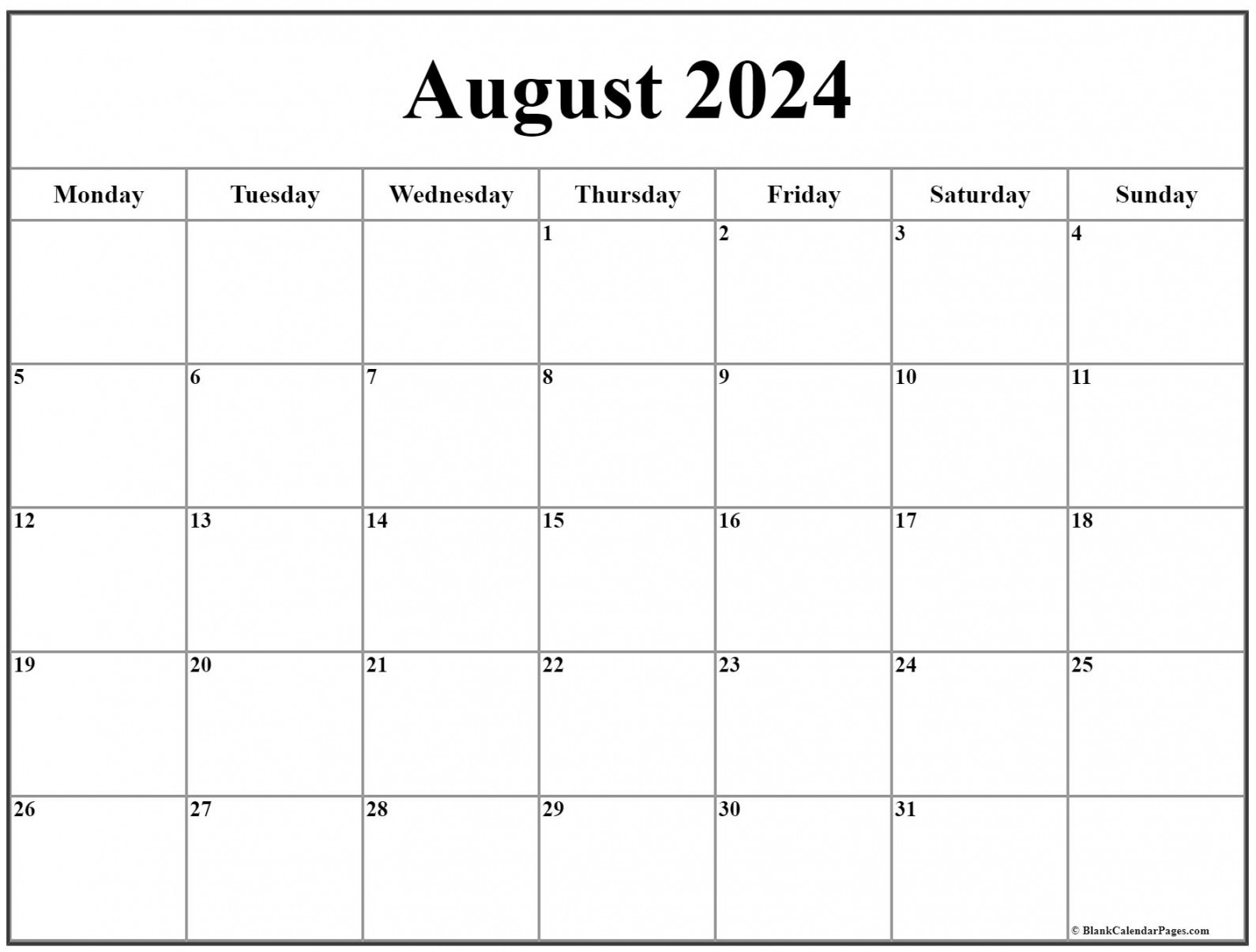 august monday calendar monday to sunday 0