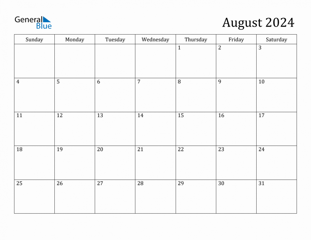 August  Monthly Calendar