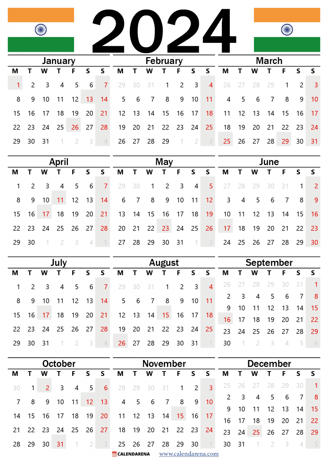Calendar  india with holidays and festivals  by Calendarena