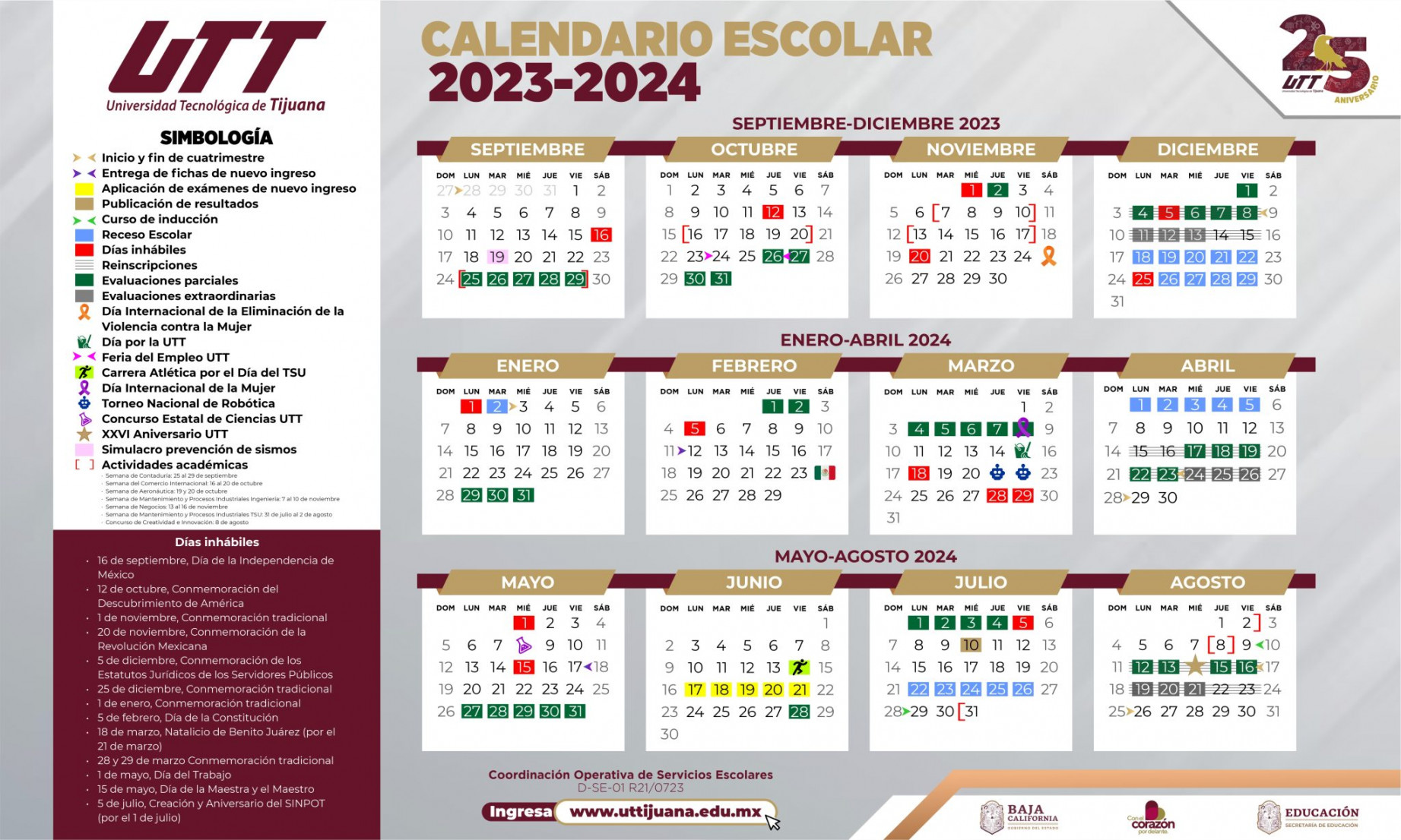 Calendario Escolar - Universidad Tecnológica de Tijuana UTT