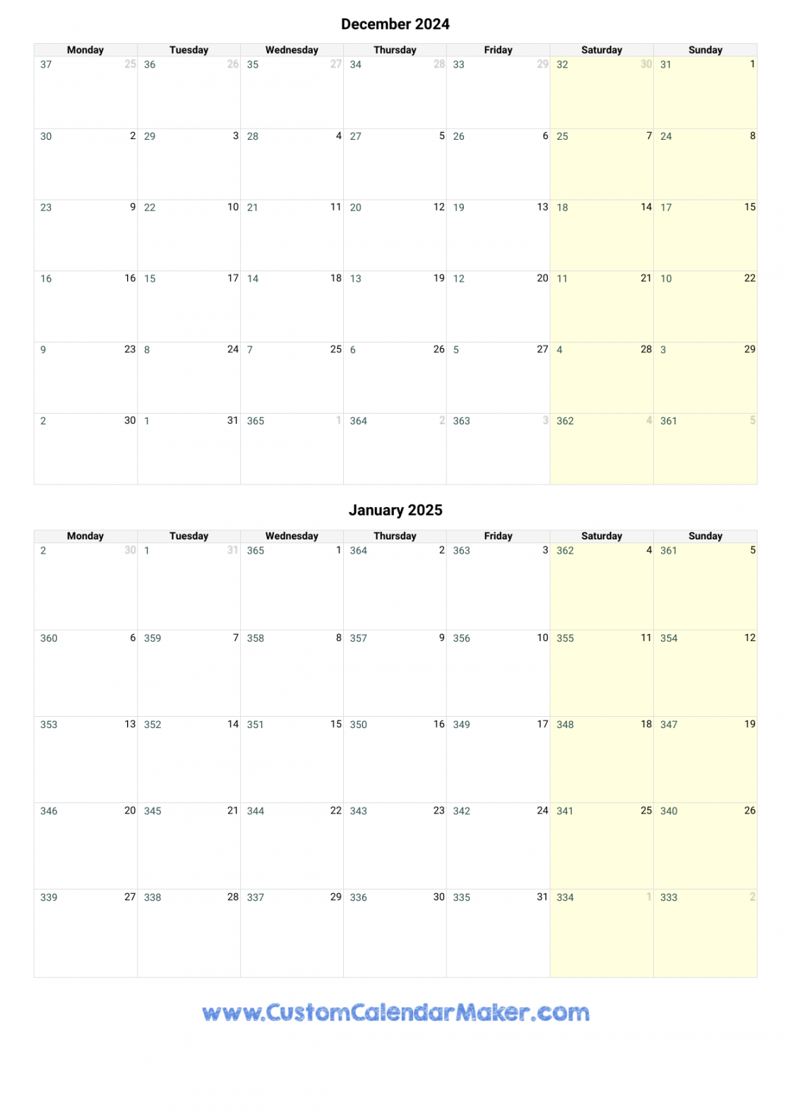 december and january printable calendar template 1