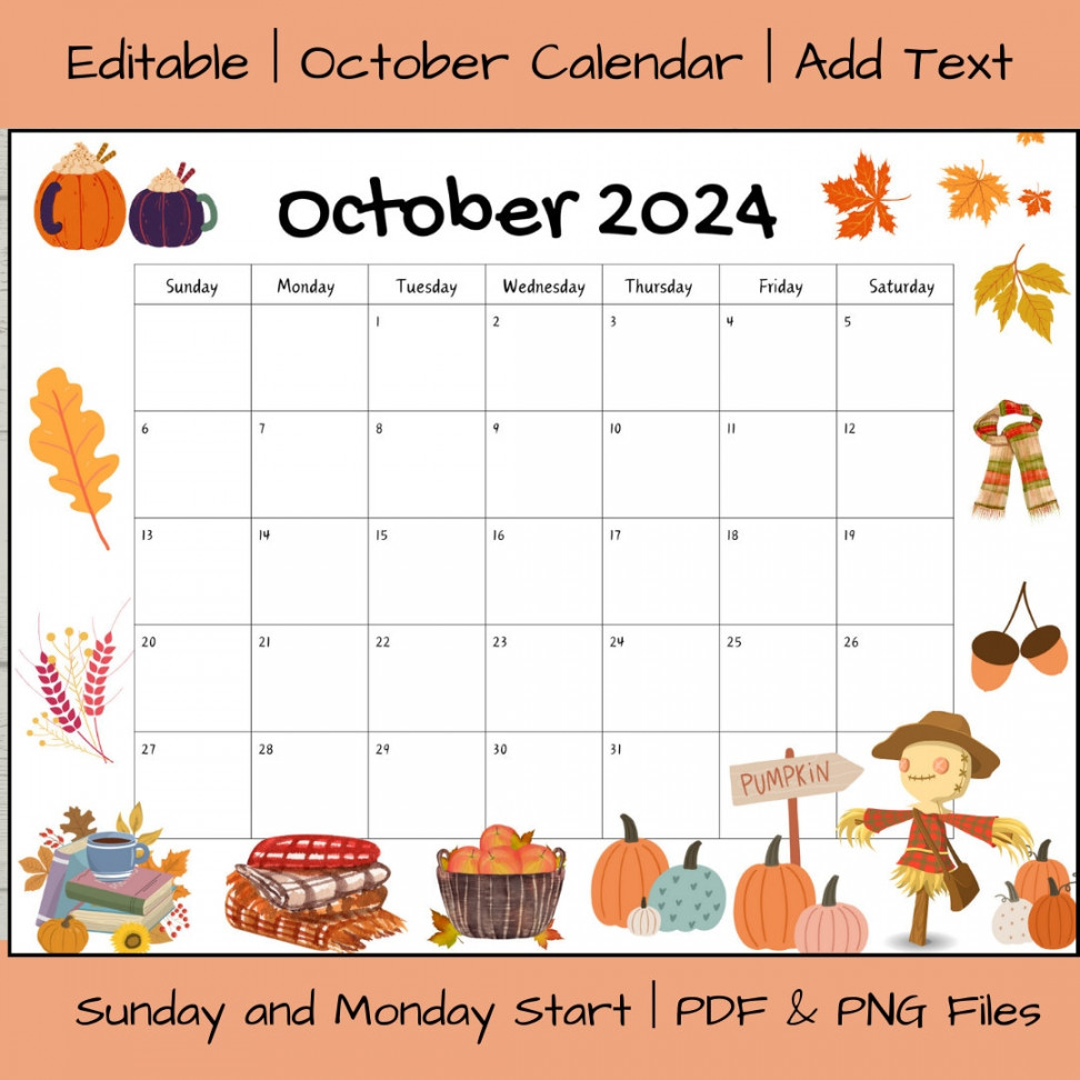 Editable October  Calendar, Printable Halloween Calendar, Kid